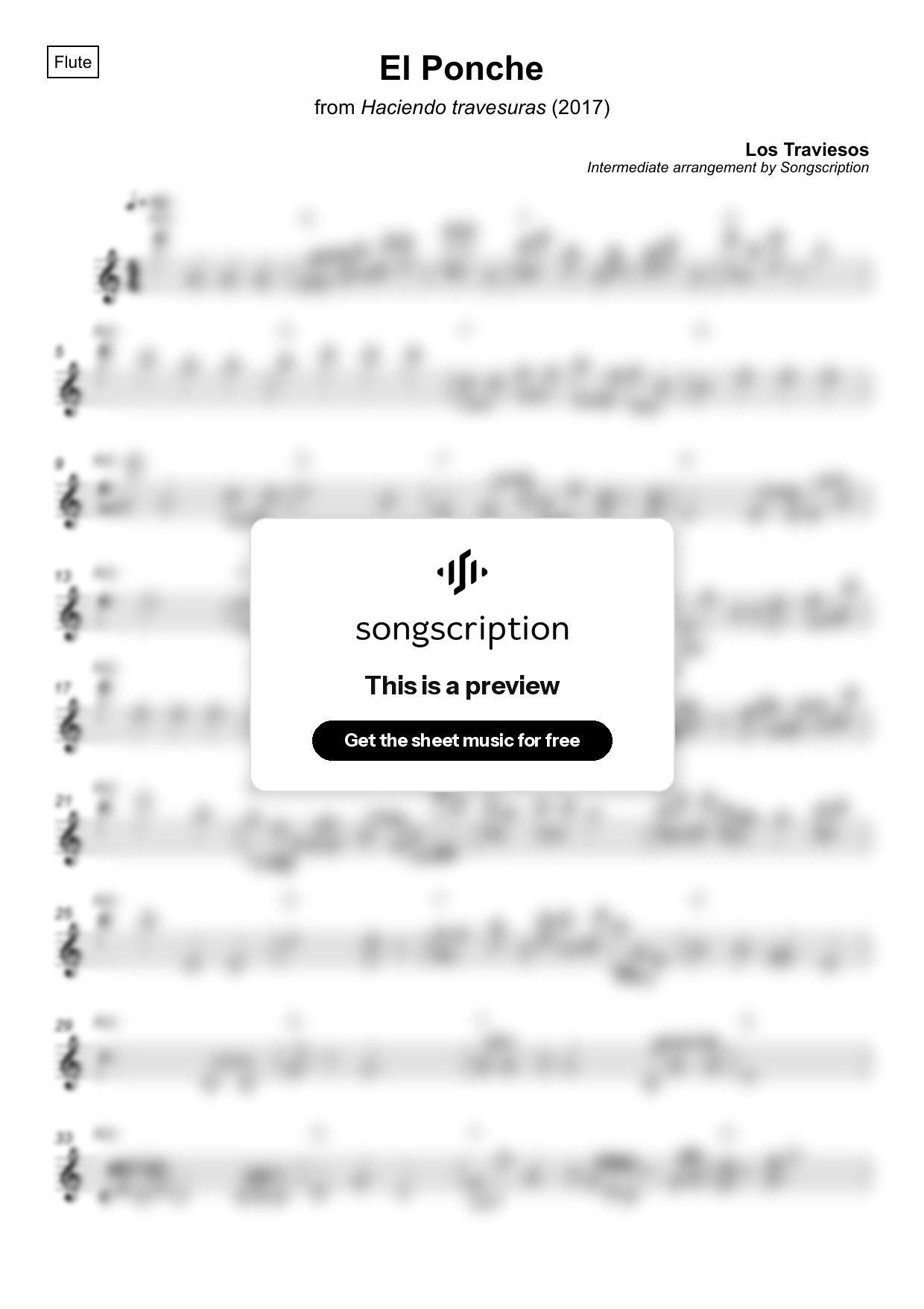 Intermediate Flute Sheet Music for "El Ponche" by Los Traviesos