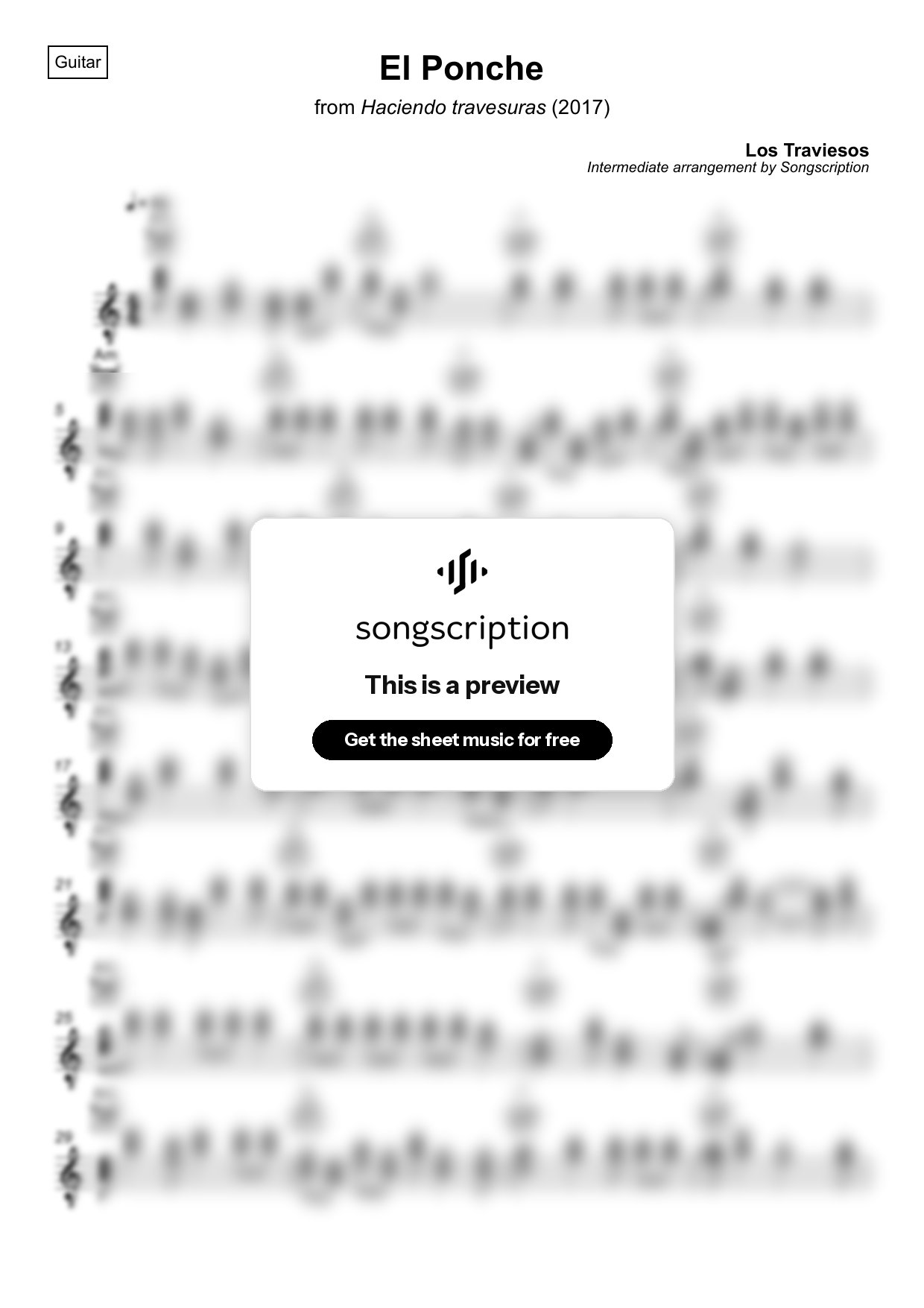 Intermediate Acoustic Guitar Sheet Music for "El Ponche" by Los Traviesos