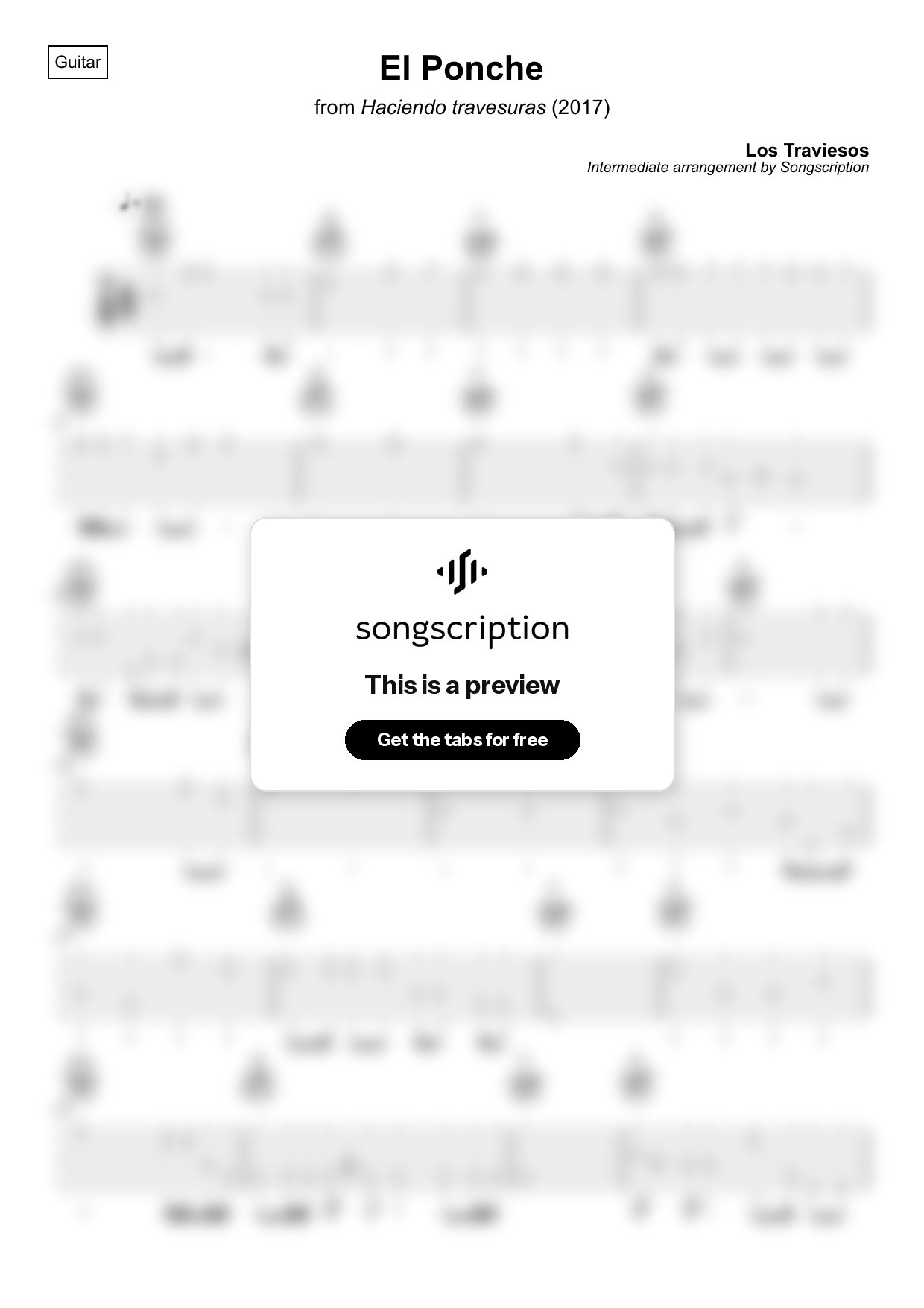 Intermediate Acoustic Guitar Tabs for "El Ponche" by Los Traviesos