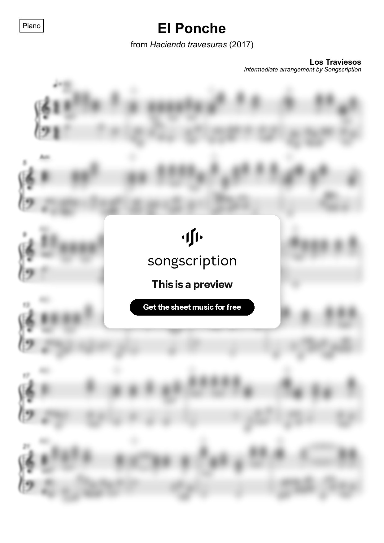 Intermediate Piano Sheet Music for "El Ponche" by Los Traviesos