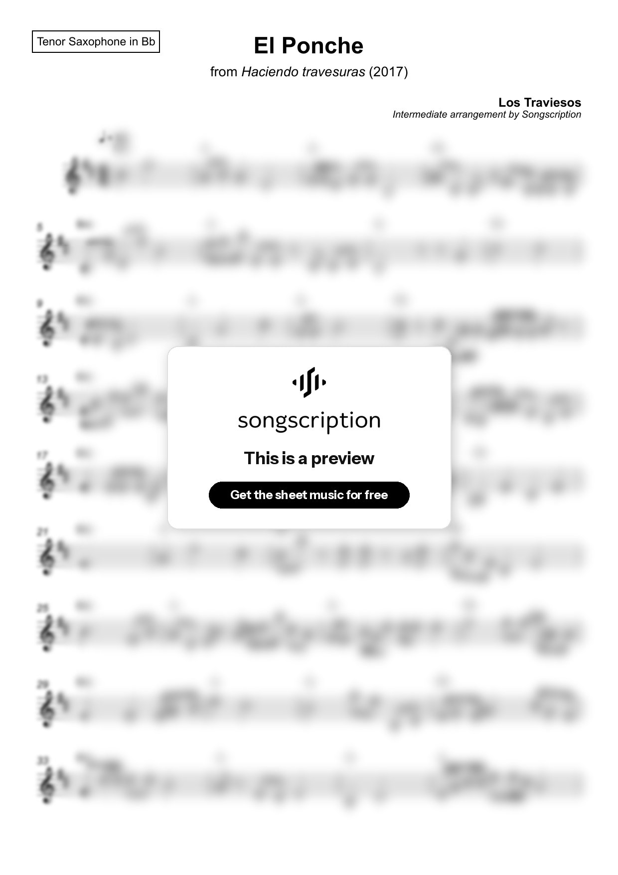 Intermediate Tenor Sax Sheet Music for "El Ponche" by Los Traviesos