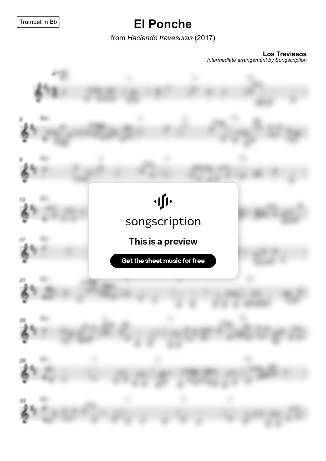 Intermediate Trumpet Sheet Music for "El Ponche" by Los Traviesos