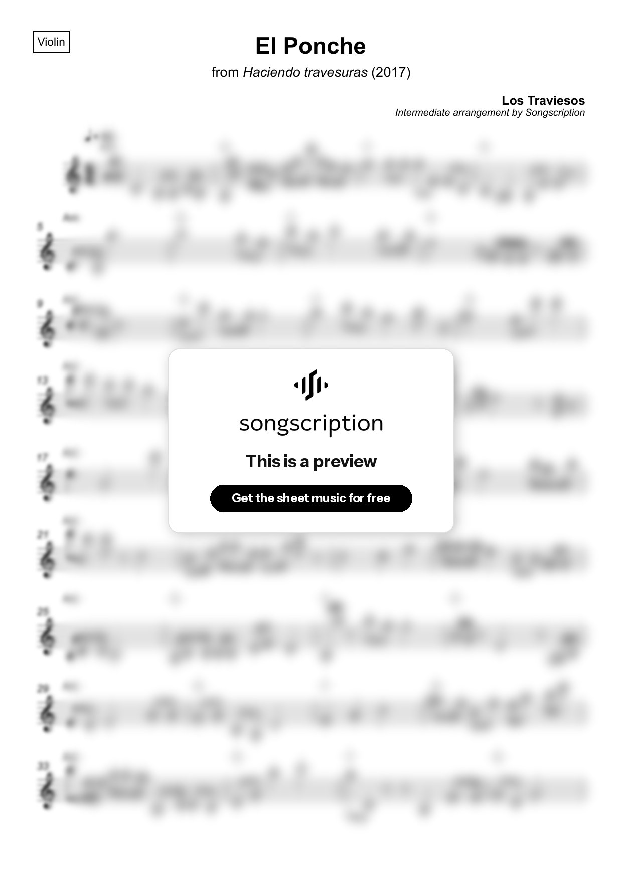 Intermediate Violin Sheet Music for "El Ponche" by Los Traviesos