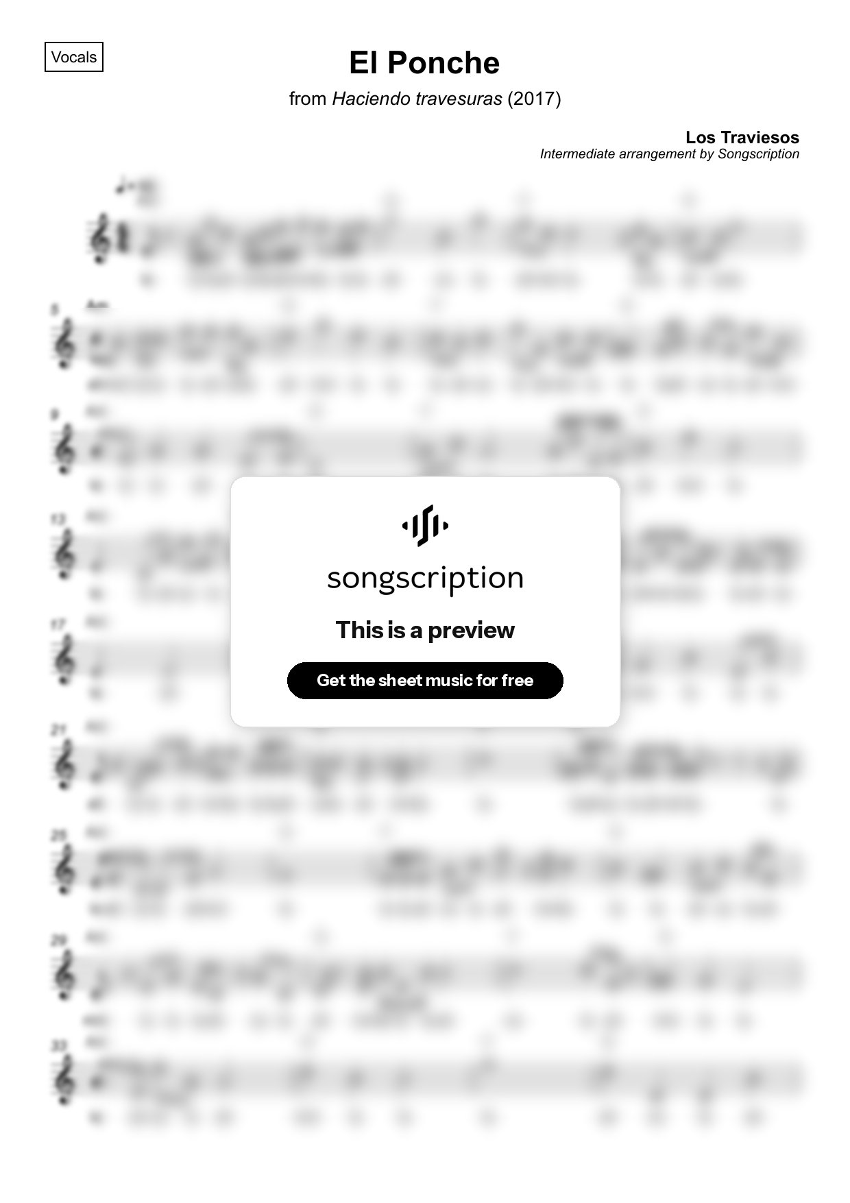 Intermediate Vocals Sheet Music for "El Ponche" by Los Traviesos