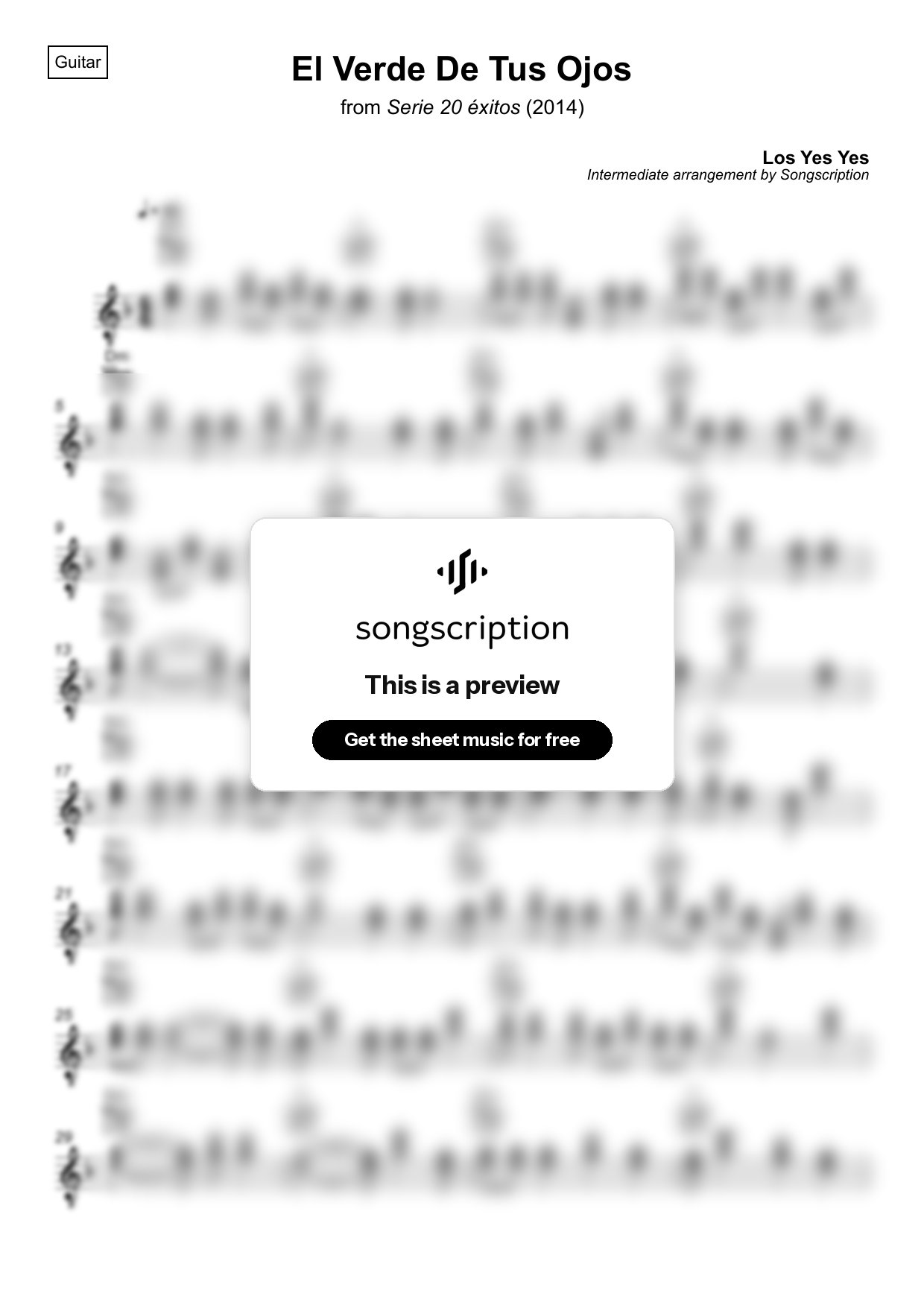 Intermediate Acoustic Guitar Sheet Music for "El Verde De Tus Ojos" by Los Yes Yes