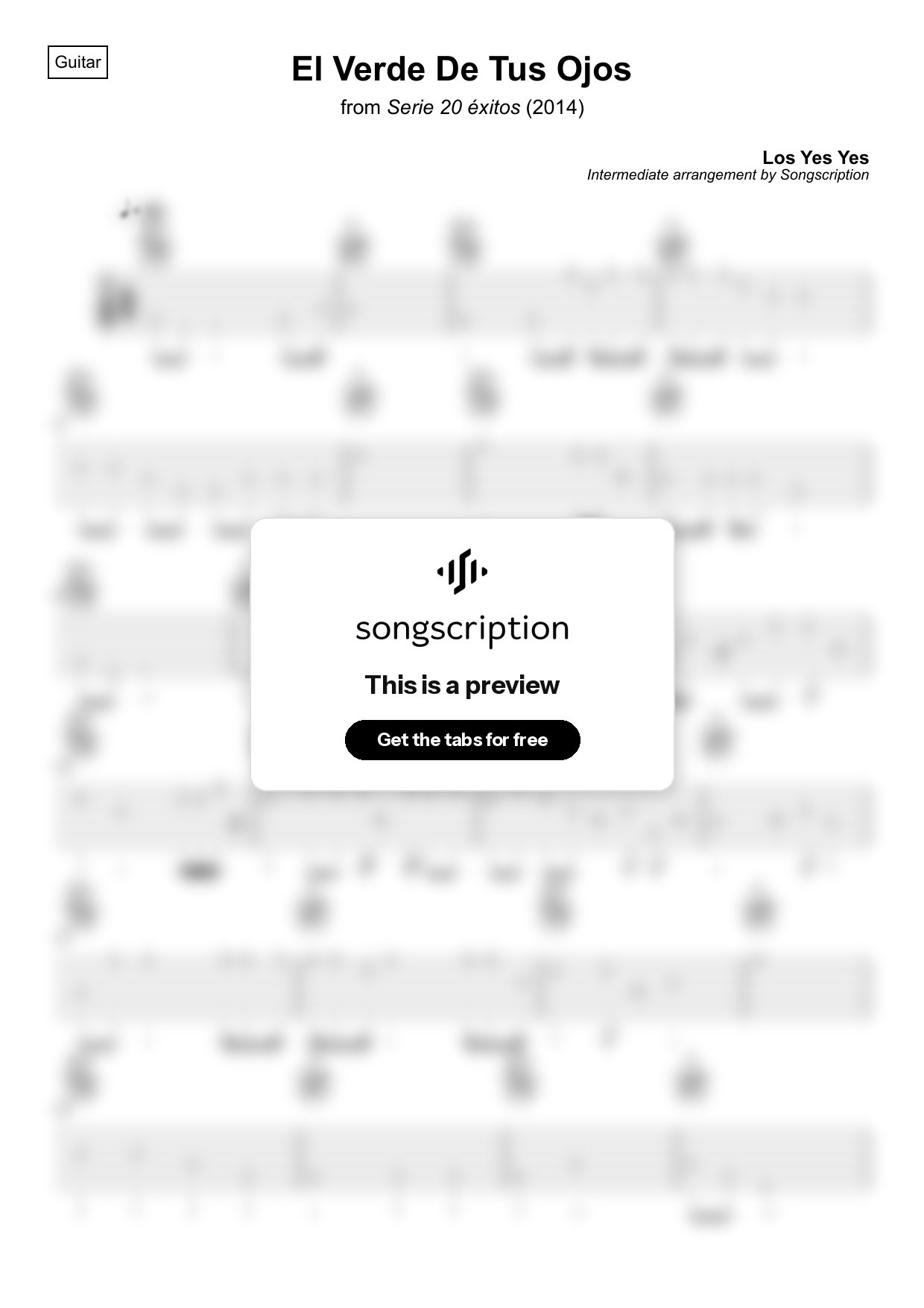 Intermediate Acoustic Guitar Tabs for "El Verde De Tus Ojos" by Los Yes Yes
