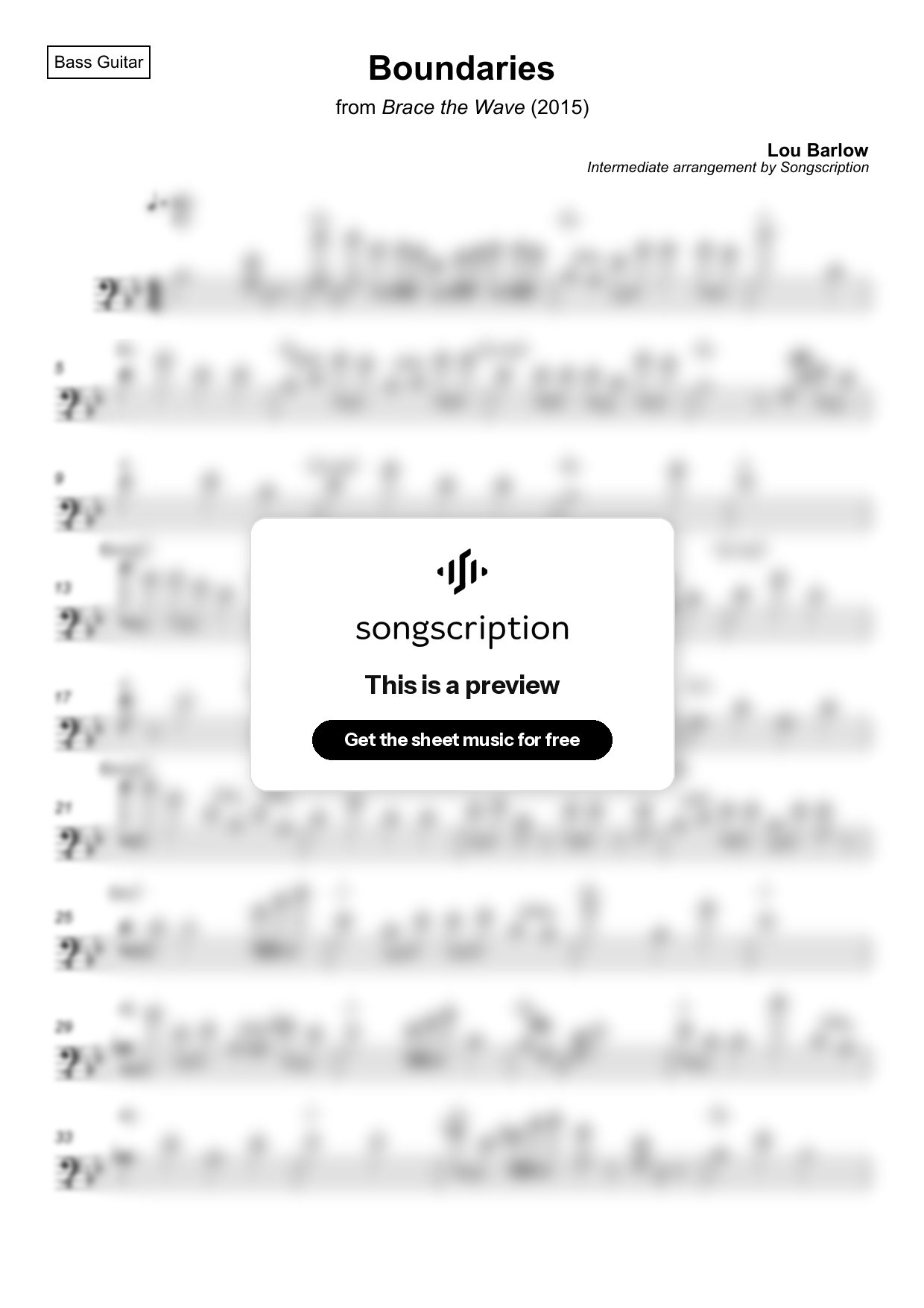 Intermediate Bass Guitar Sheet Music for "Boundaries" by Lou Barlow