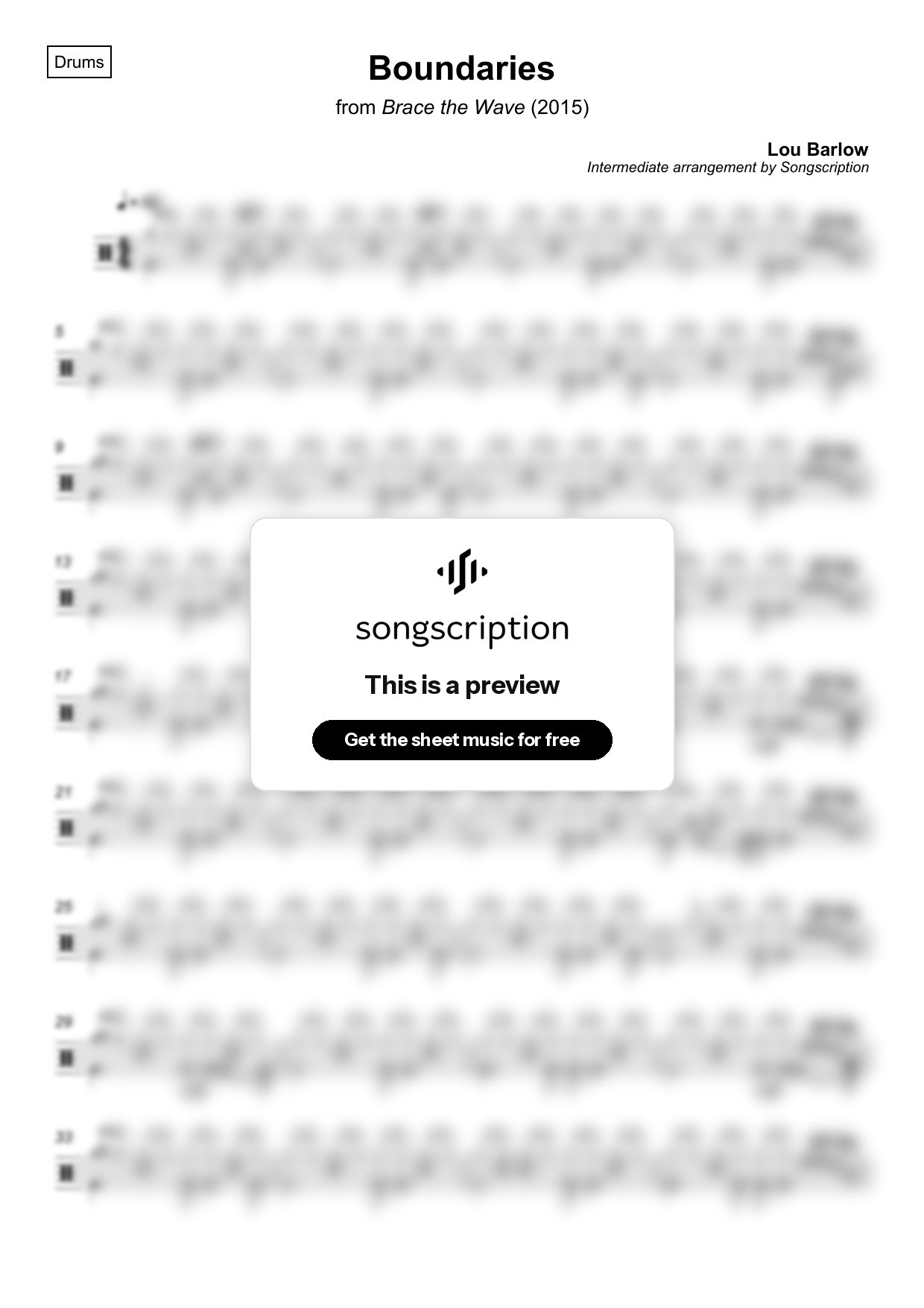 Intermediate Drums Sheet Music for "Boundaries" by Lou Barlow