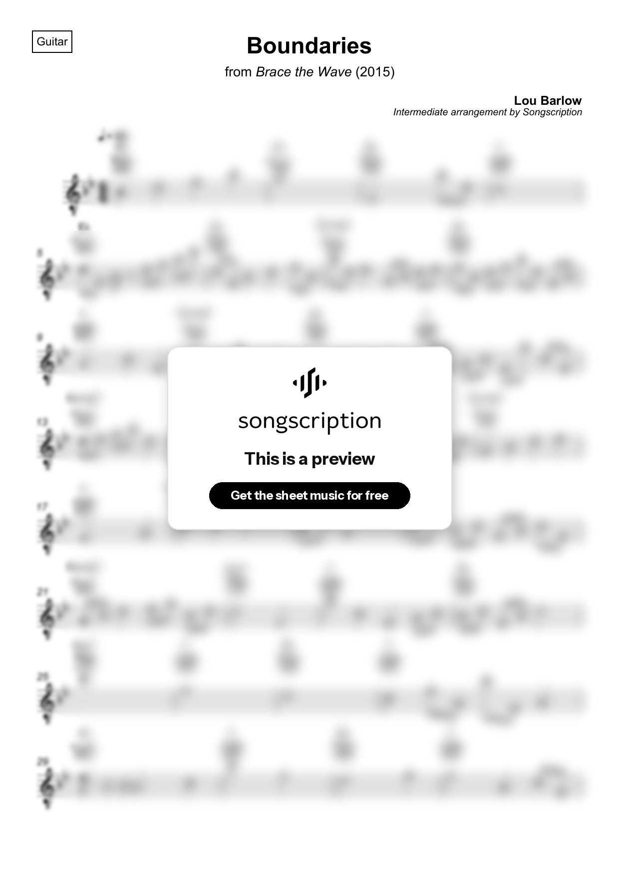 Intermediate Acoustic Guitar Sheet Music for "Boundaries" by Lou Barlow