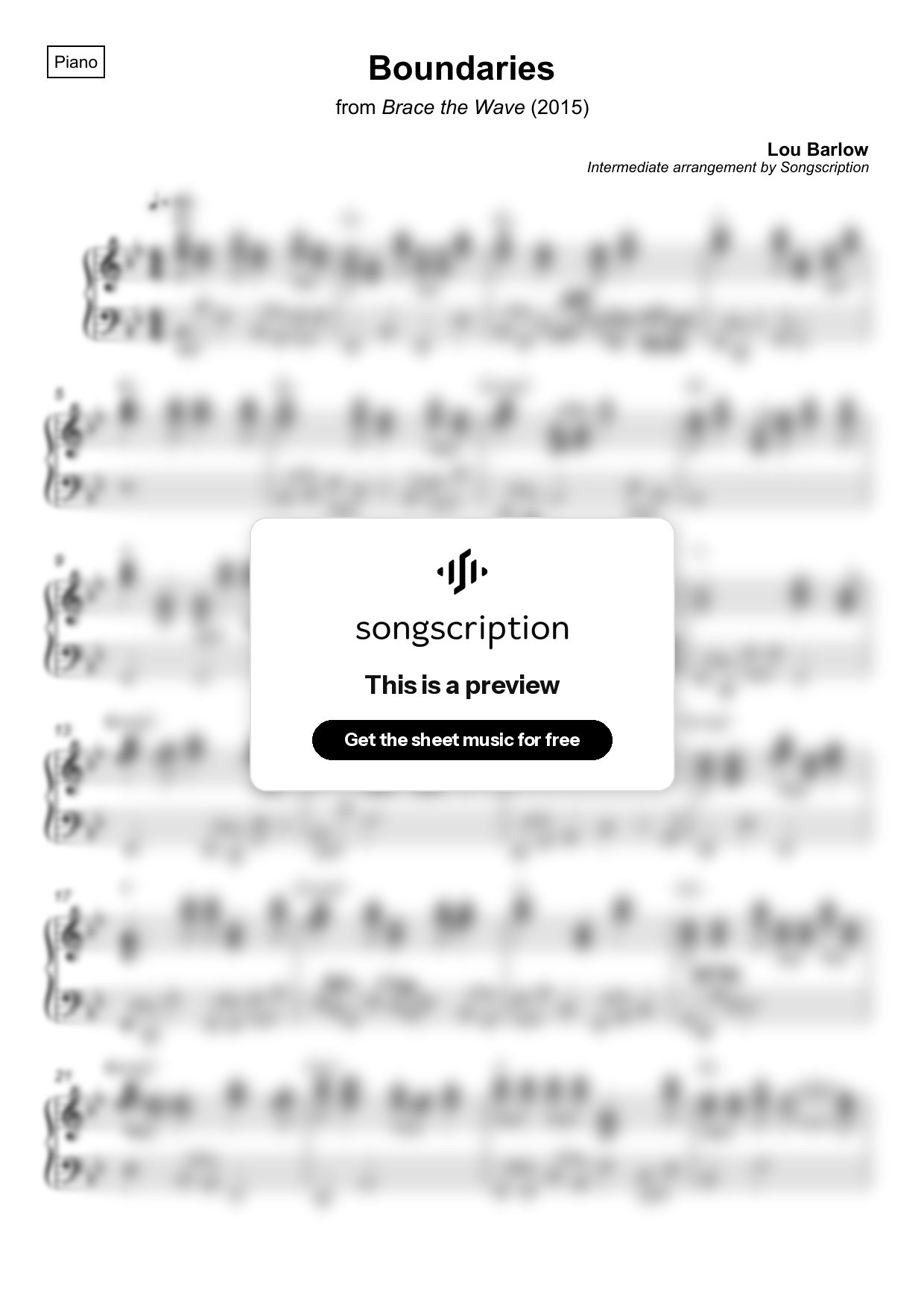 Intermediate Piano Sheet Music for "Boundaries" by Lou Barlow