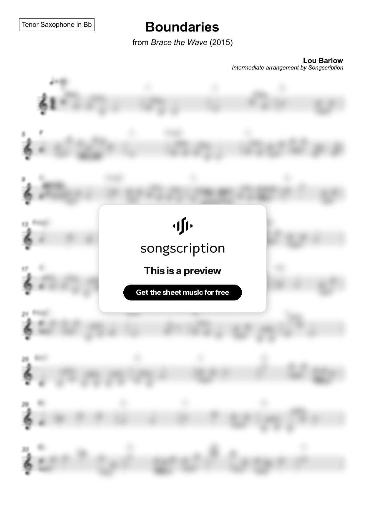 Intermediate Tenor Sax Sheet Music for "Boundaries" by Lou Barlow