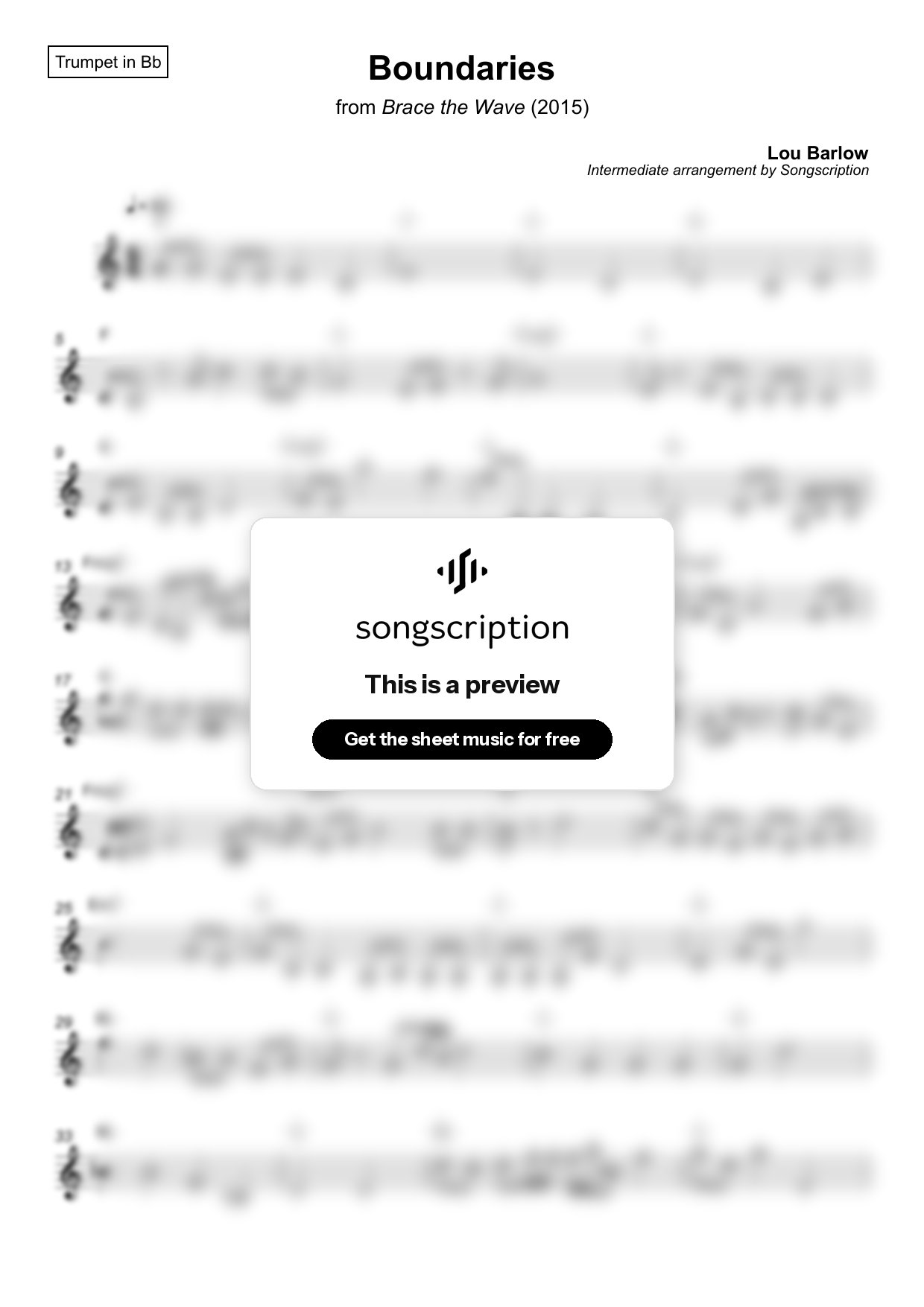 Intermediate Trumpet Sheet Music for "Boundaries" by Lou Barlow