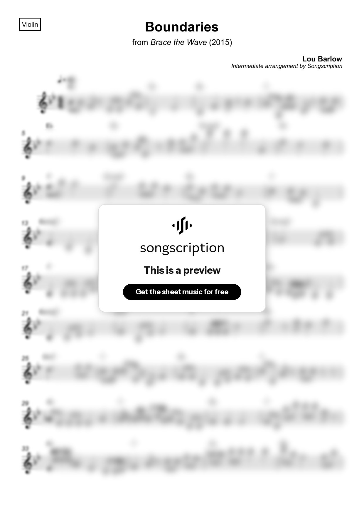 Intermediate Violin Sheet Music for "Boundaries" by Lou Barlow