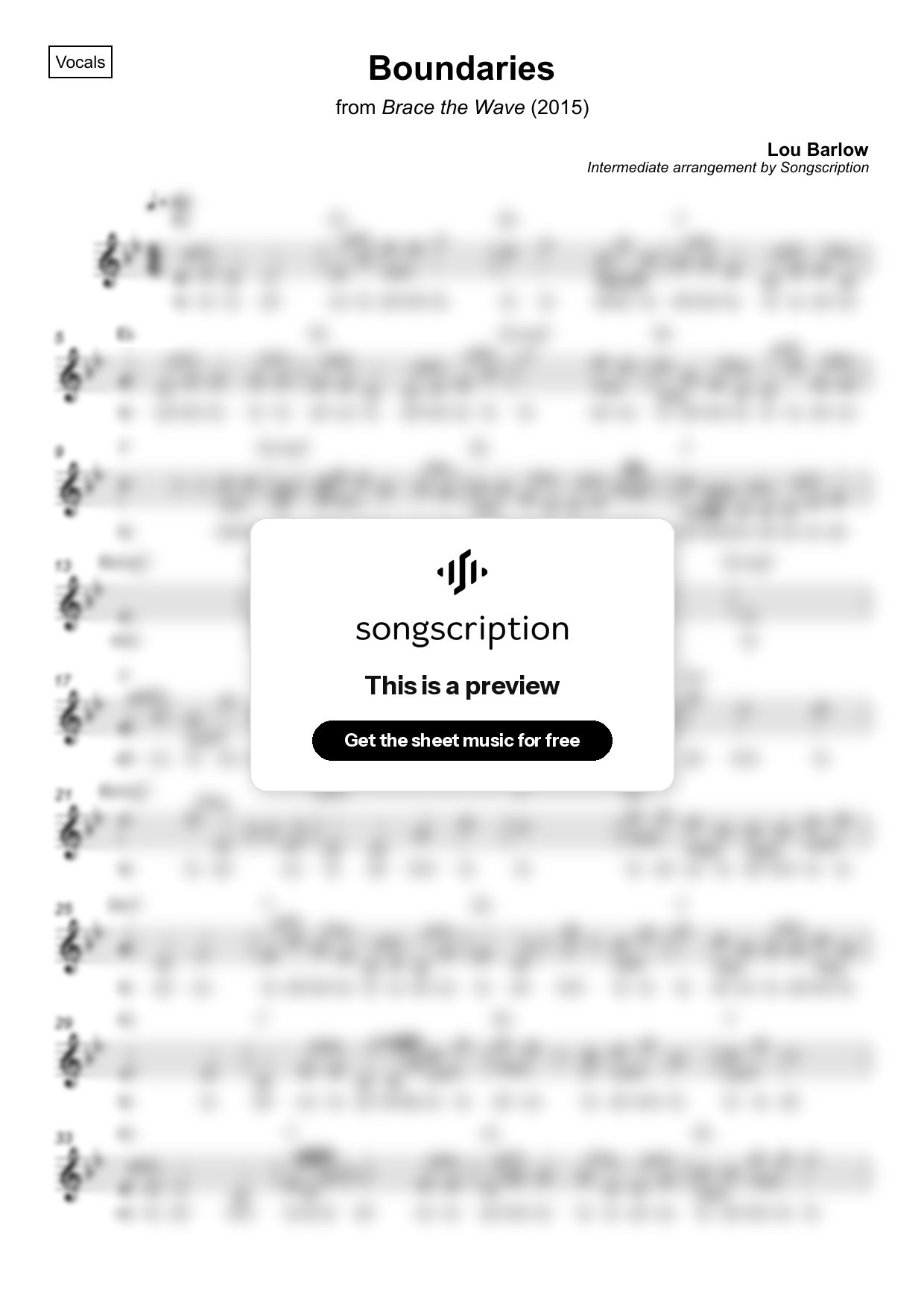 Intermediate Vocals Sheet Music for "Boundaries" by Lou Barlow