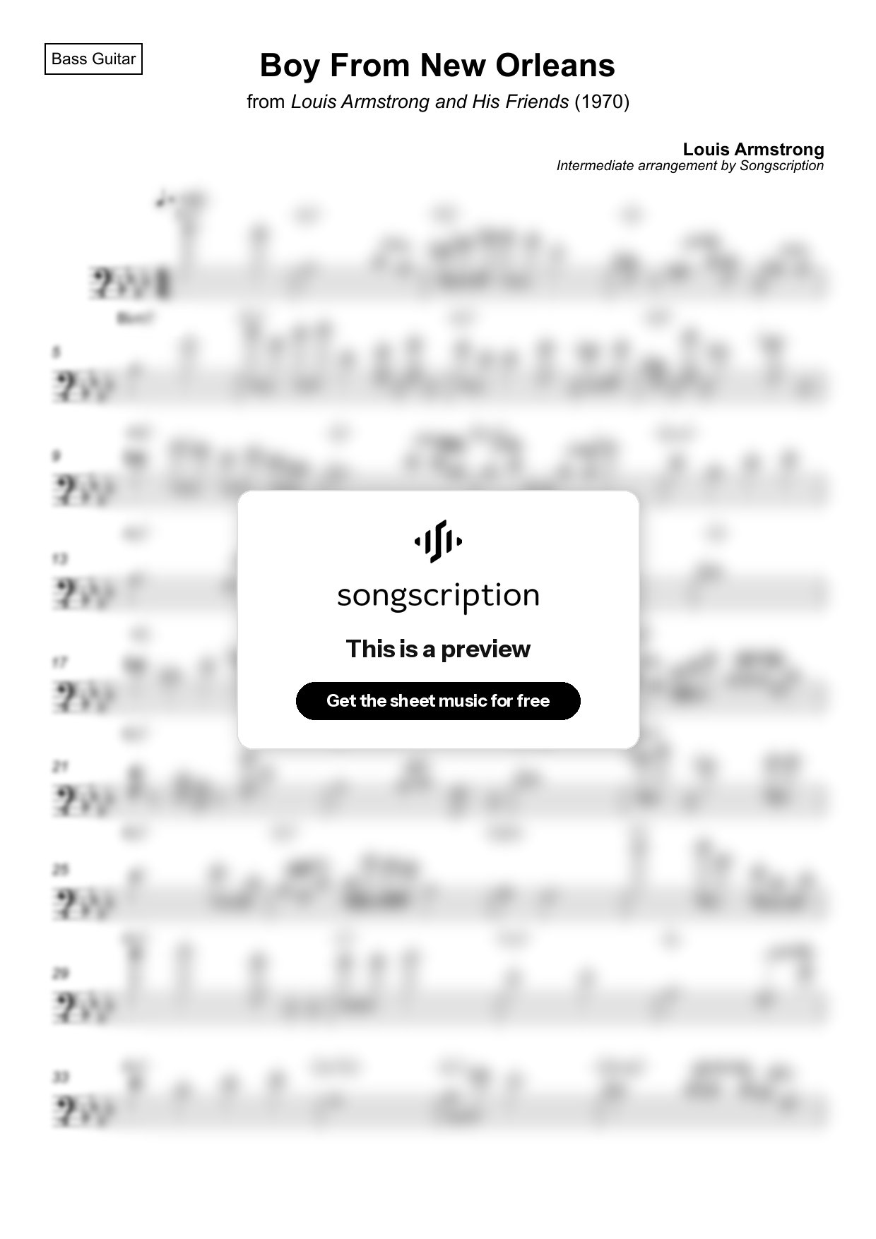 Intermediate Bass Guitar Sheet Music for "Boy From New Orleans" by Louis Armstrong