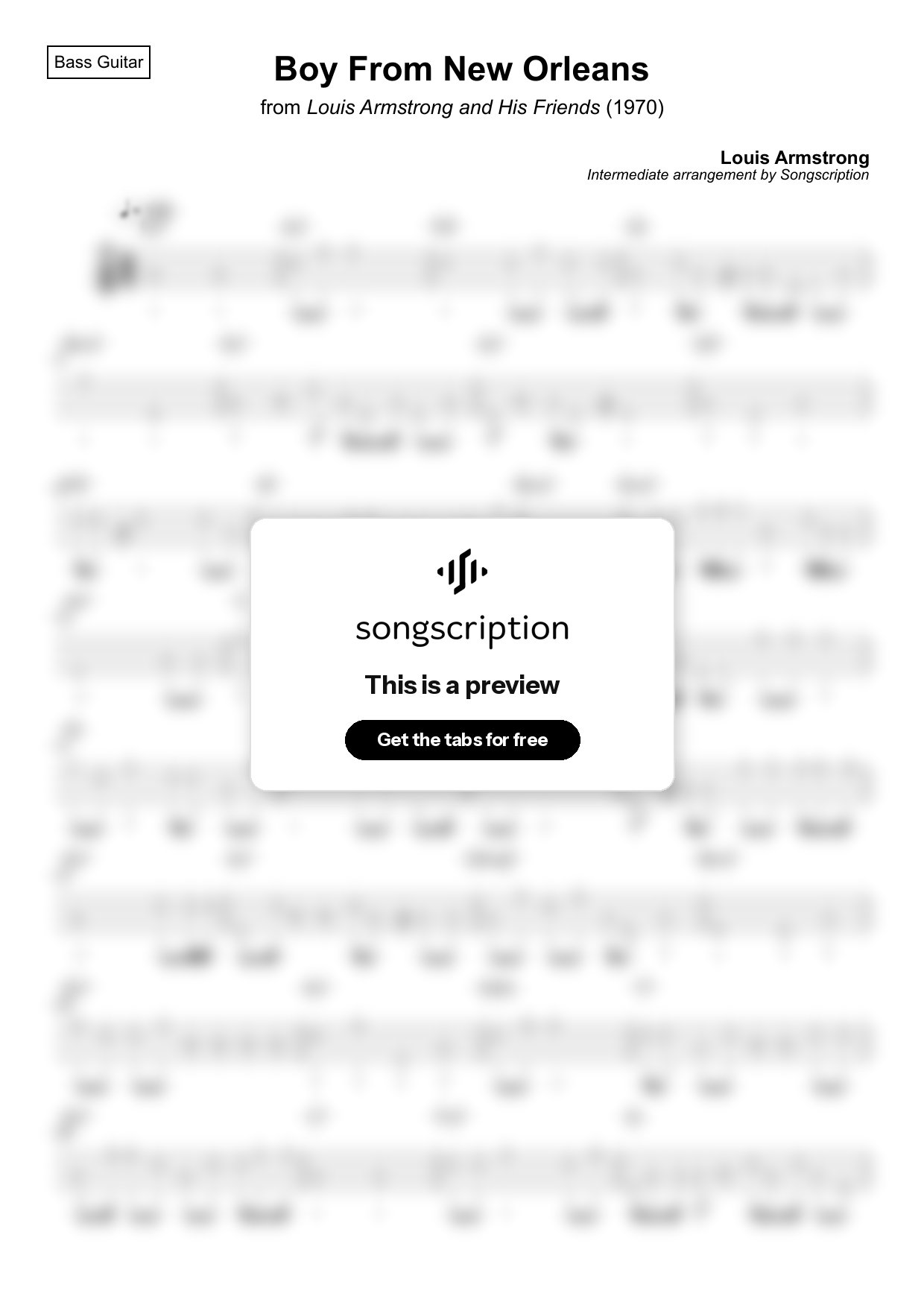 Intermediate Bass Guitar Tabs for "Boy From New Orleans" by Louis Armstrong