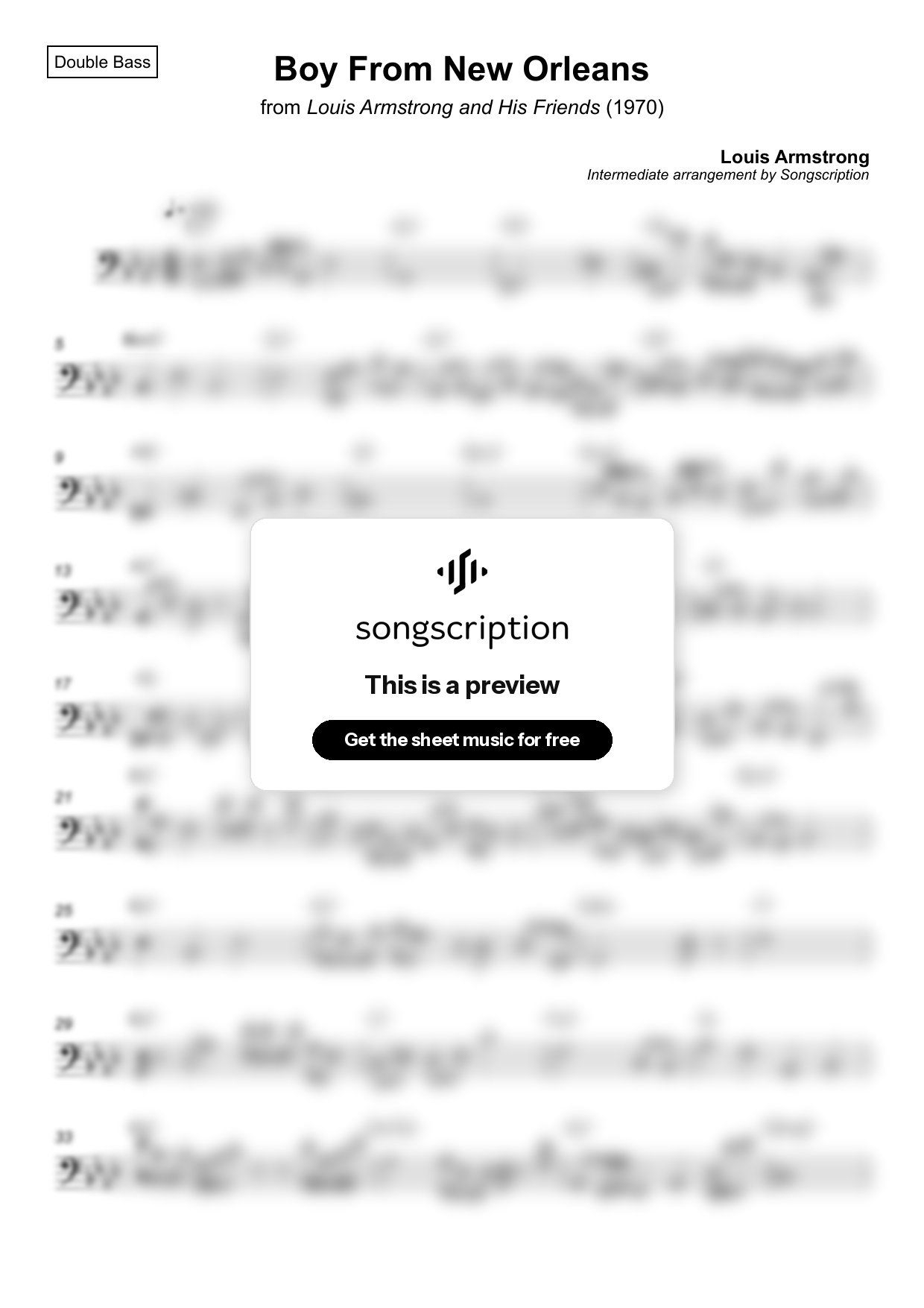 Intermediate Double Bass Sheet Music for "Boy From New Orleans" by Louis Armstrong