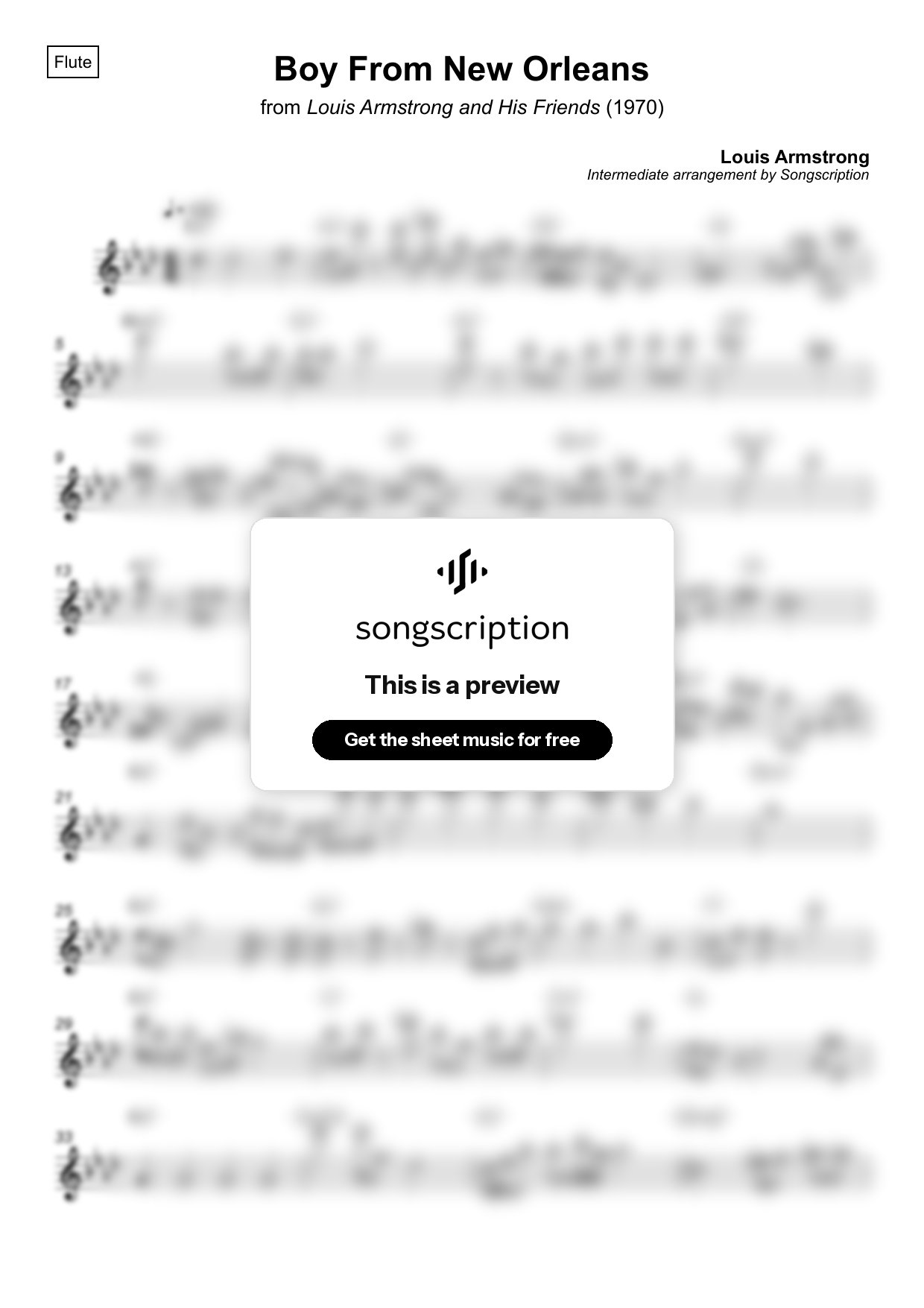 Intermediate Flute Sheet Music for "Boy From New Orleans" by Louis Armstrong