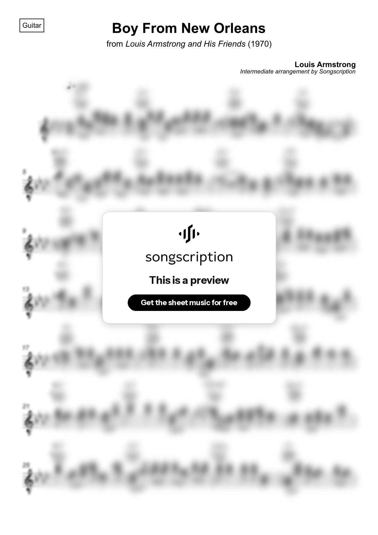 Intermediate Acoustic Guitar Sheet Music for "Boy From New Orleans" by Louis Armstrong