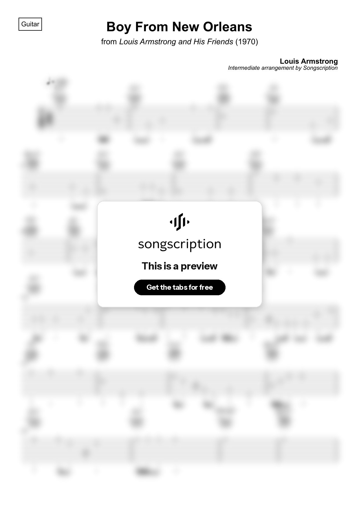 Intermediate Acoustic Guitar Tabs for "Boy From New Orleans" by Louis Armstrong