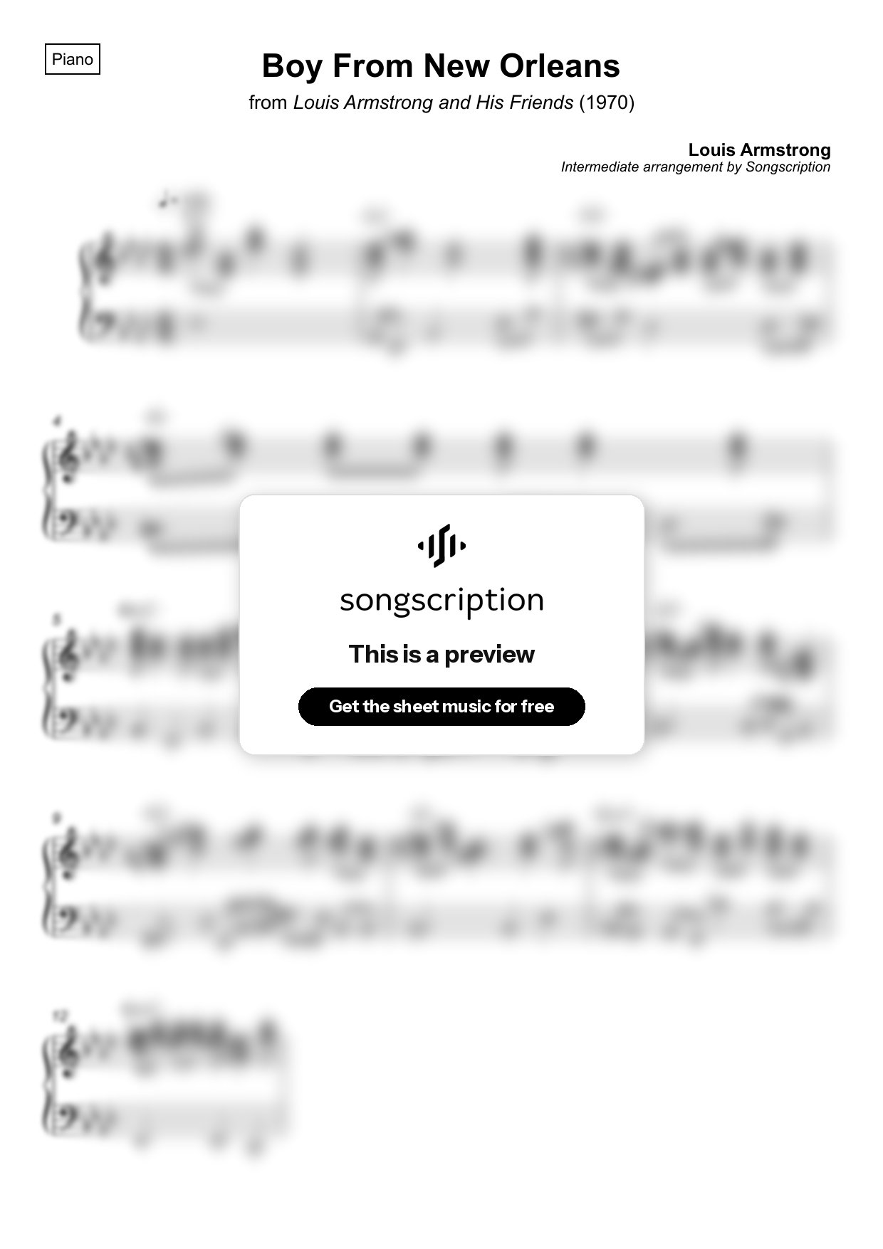 Intermediate Piano Sheet Music for "Boy From New Orleans" by Louis Armstrong