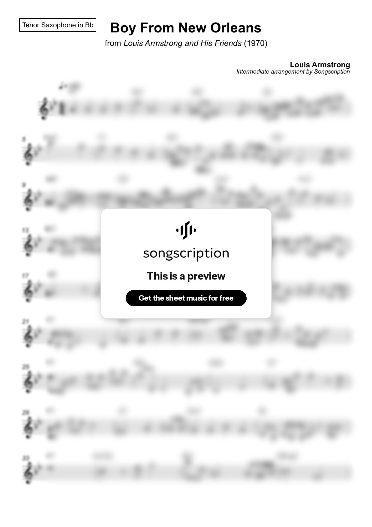 Intermediate Tenor Sax Sheet Music for "Boy From New Orleans" by Louis Armstrong