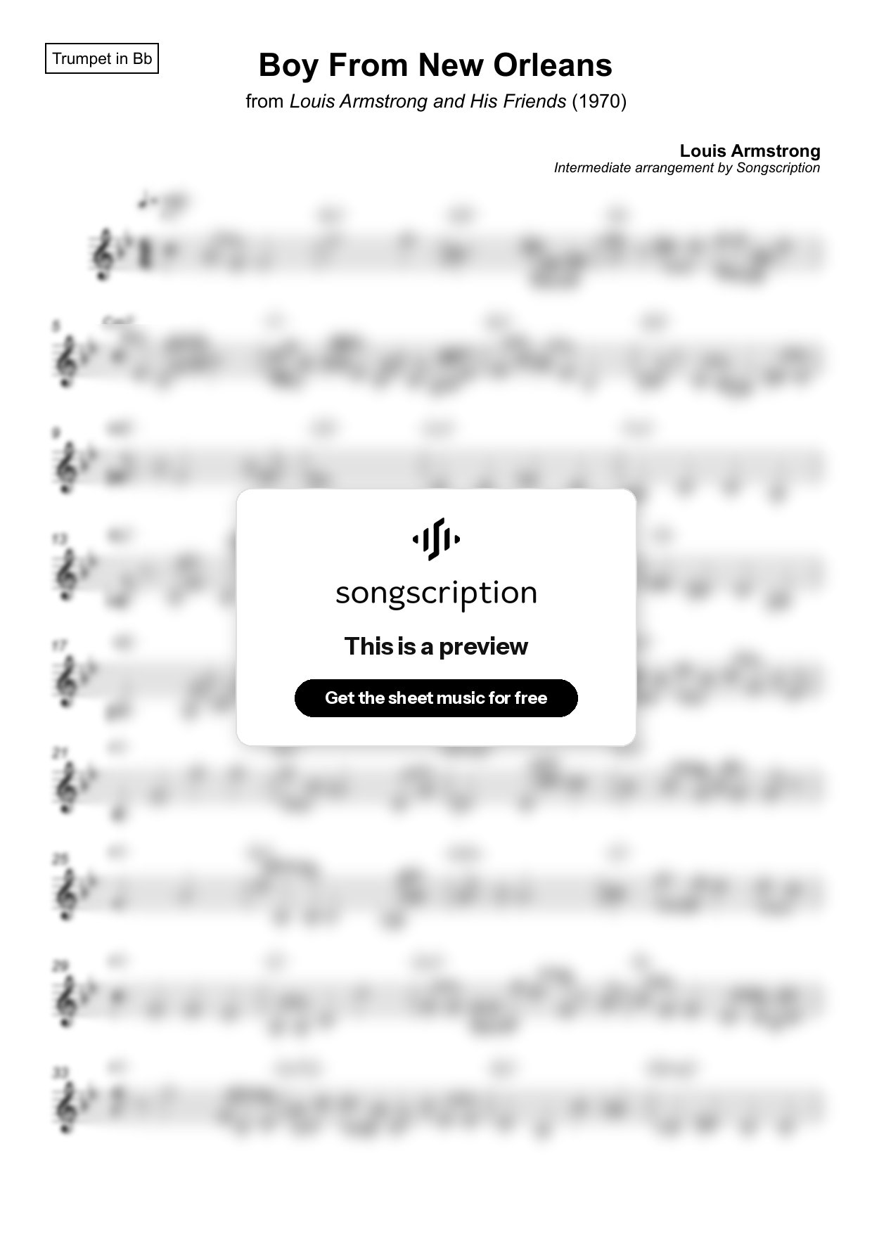 Intermediate Trumpet Sheet Music for "Boy From New Orleans" by Louis Armstrong