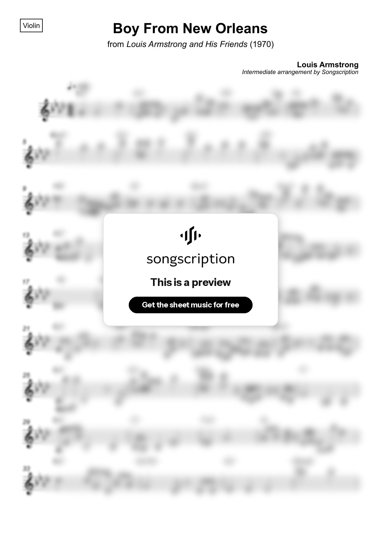 Intermediate Violin Sheet Music for "Boy From New Orleans" by Louis Armstrong