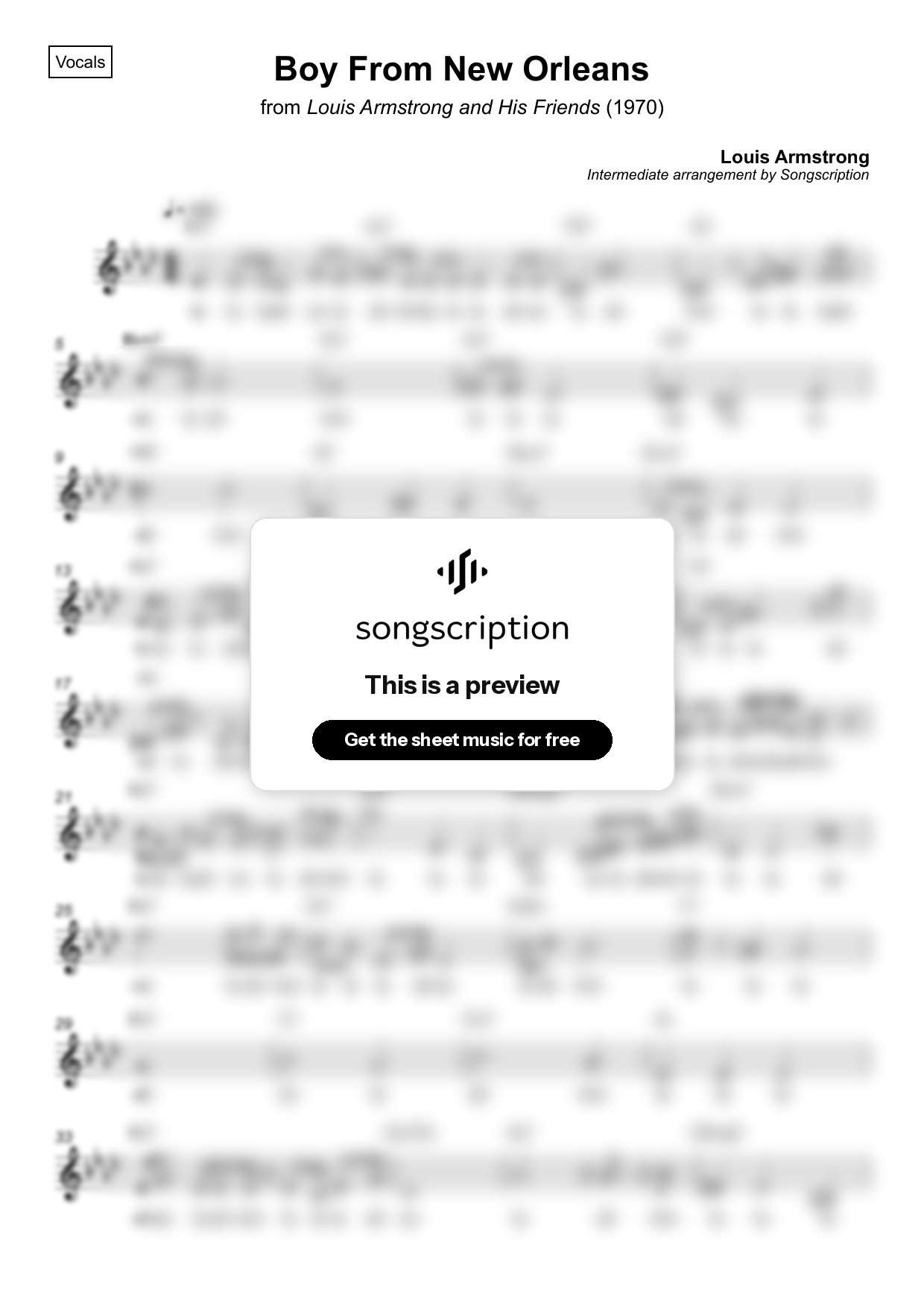 Intermediate Vocals Sheet Music for "Boy From New Orleans" by Louis Armstrong