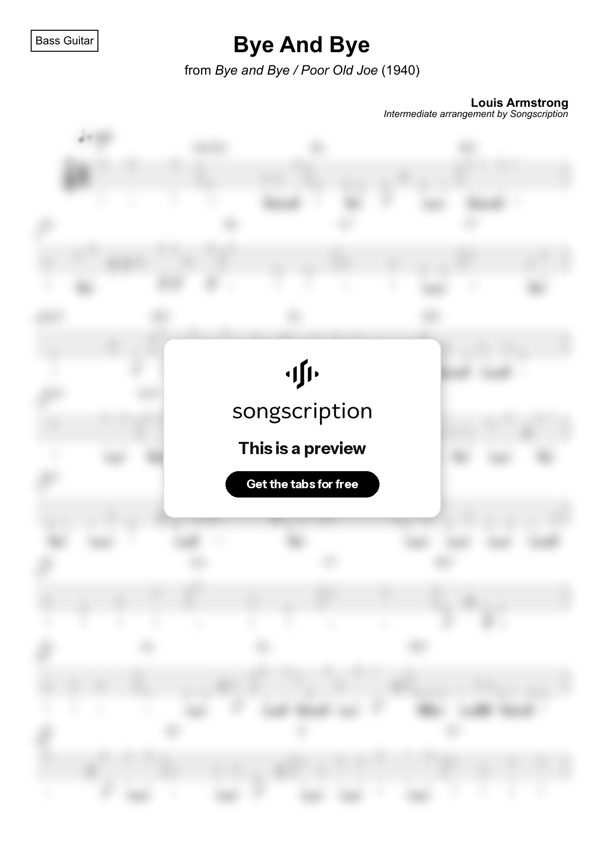 Intermediate Bass Guitar Tabs for "Bye And Bye" by Louis Armstrong