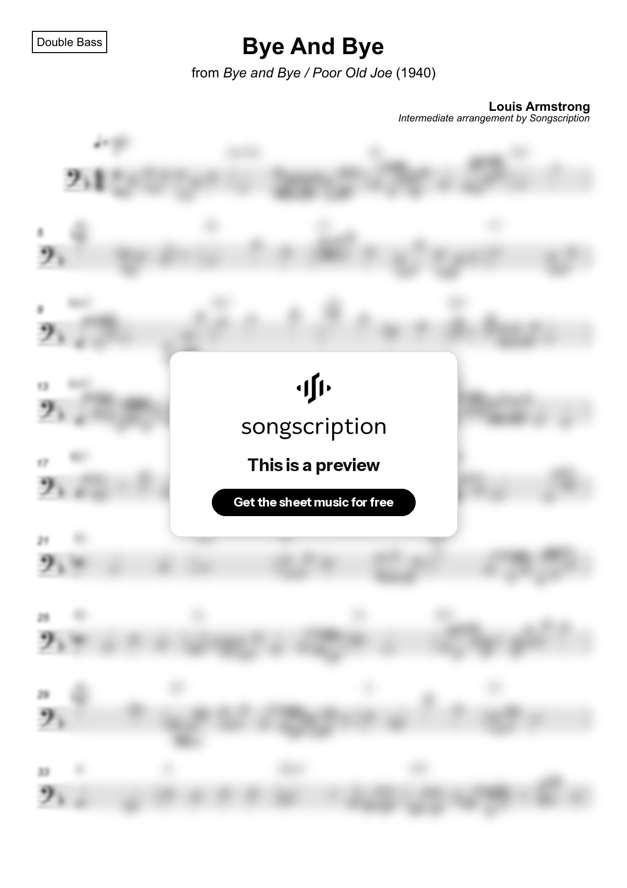 Intermediate Double Bass Sheet Music for "Bye And Bye" by Louis Armstrong