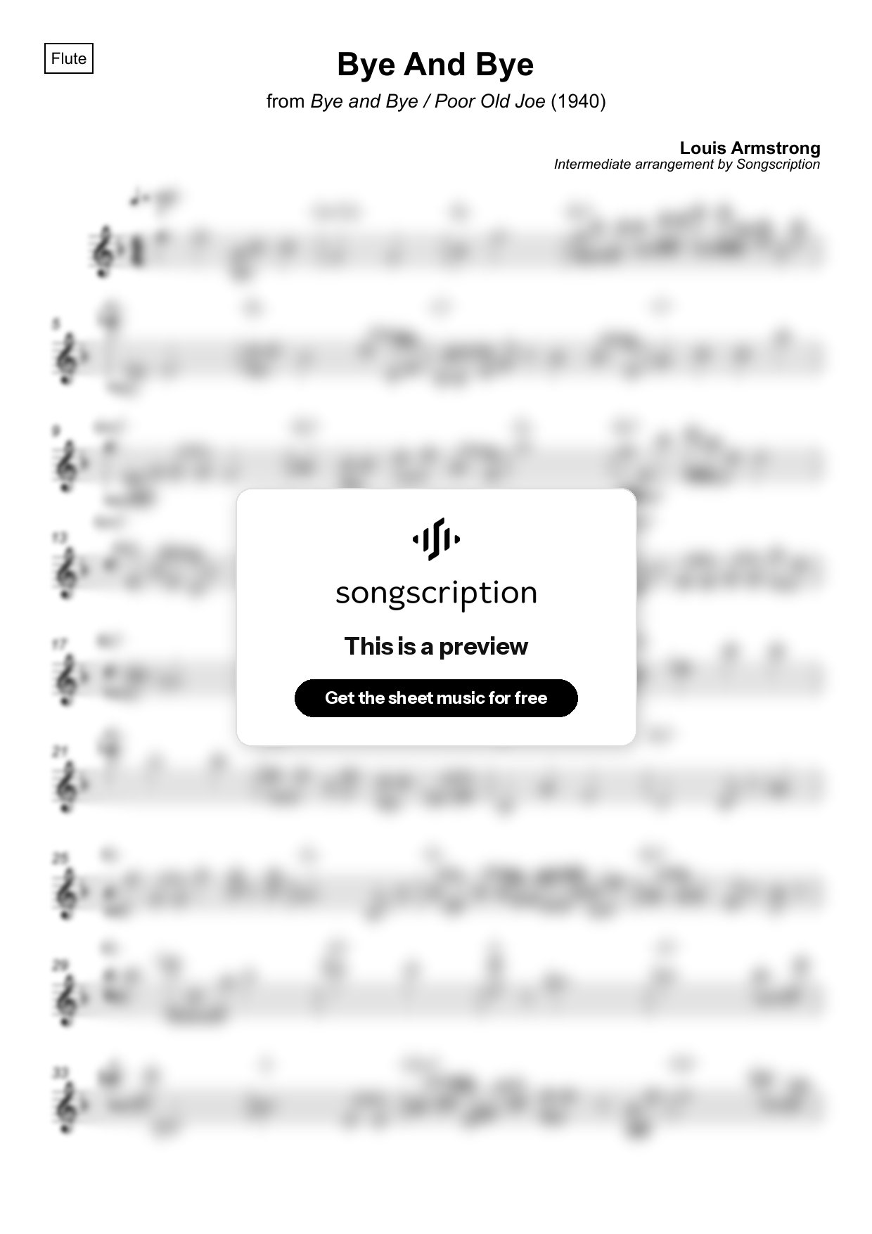 Intermediate Flute Sheet Music for "Bye And Bye" by Louis Armstrong