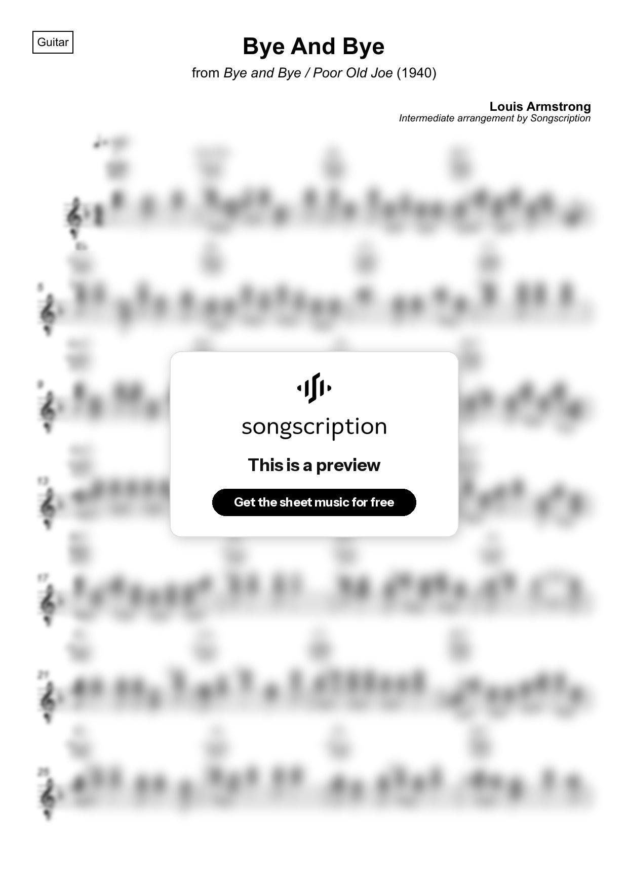 Intermediate Acoustic Guitar Sheet Music for "Bye And Bye" by Louis Armstrong