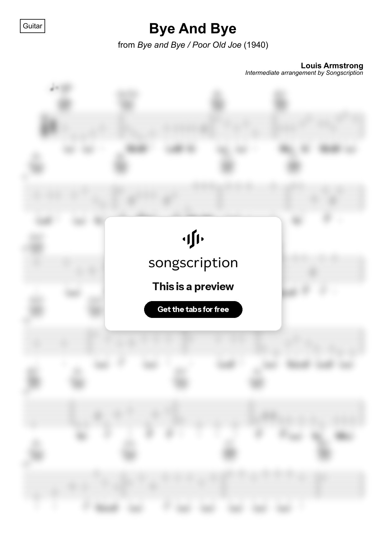 Intermediate Acoustic Guitar Tabs for "Bye And Bye" by Louis Armstrong