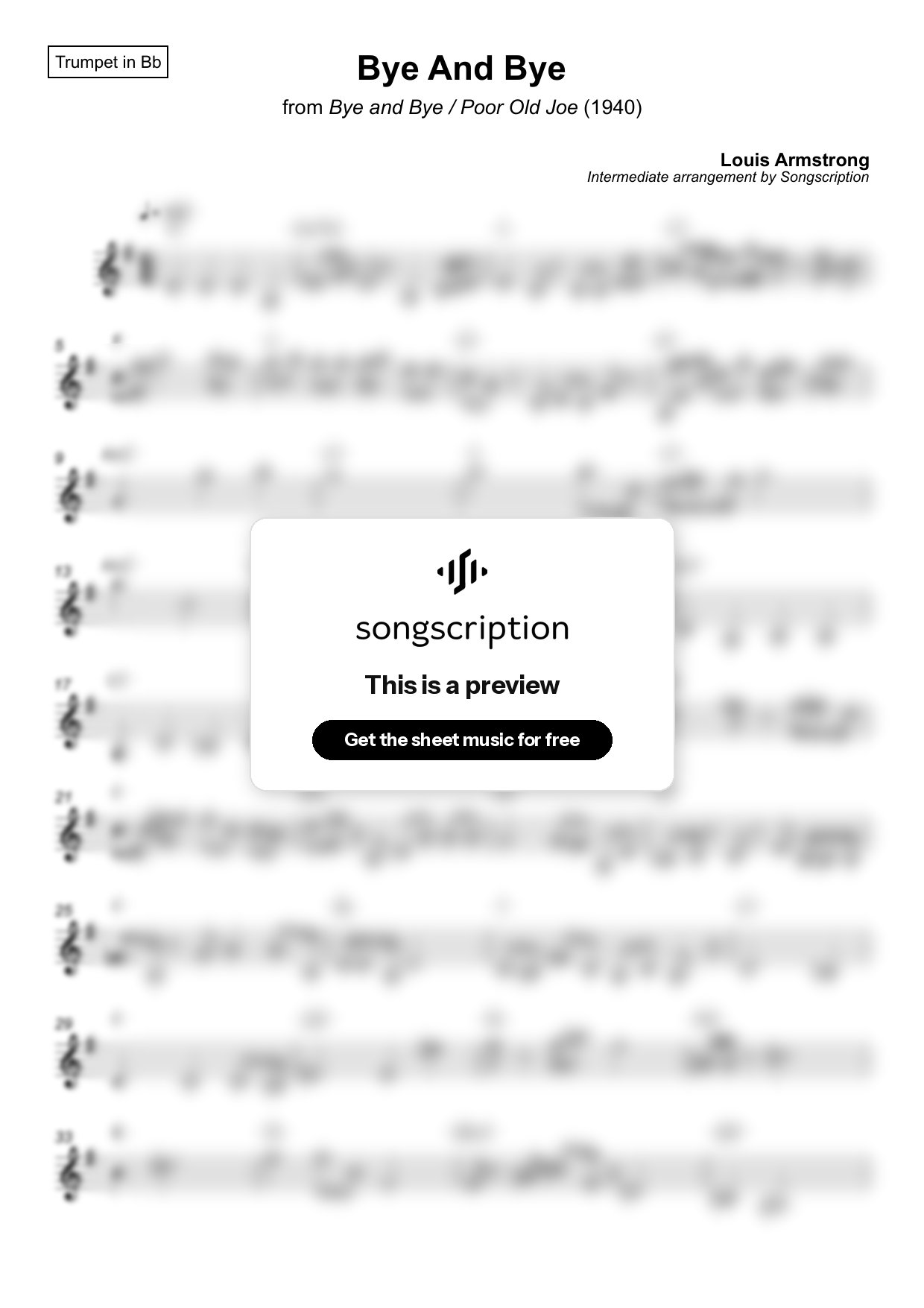 Intermediate Trumpet Sheet Music for "Bye And Bye" by Louis Armstrong