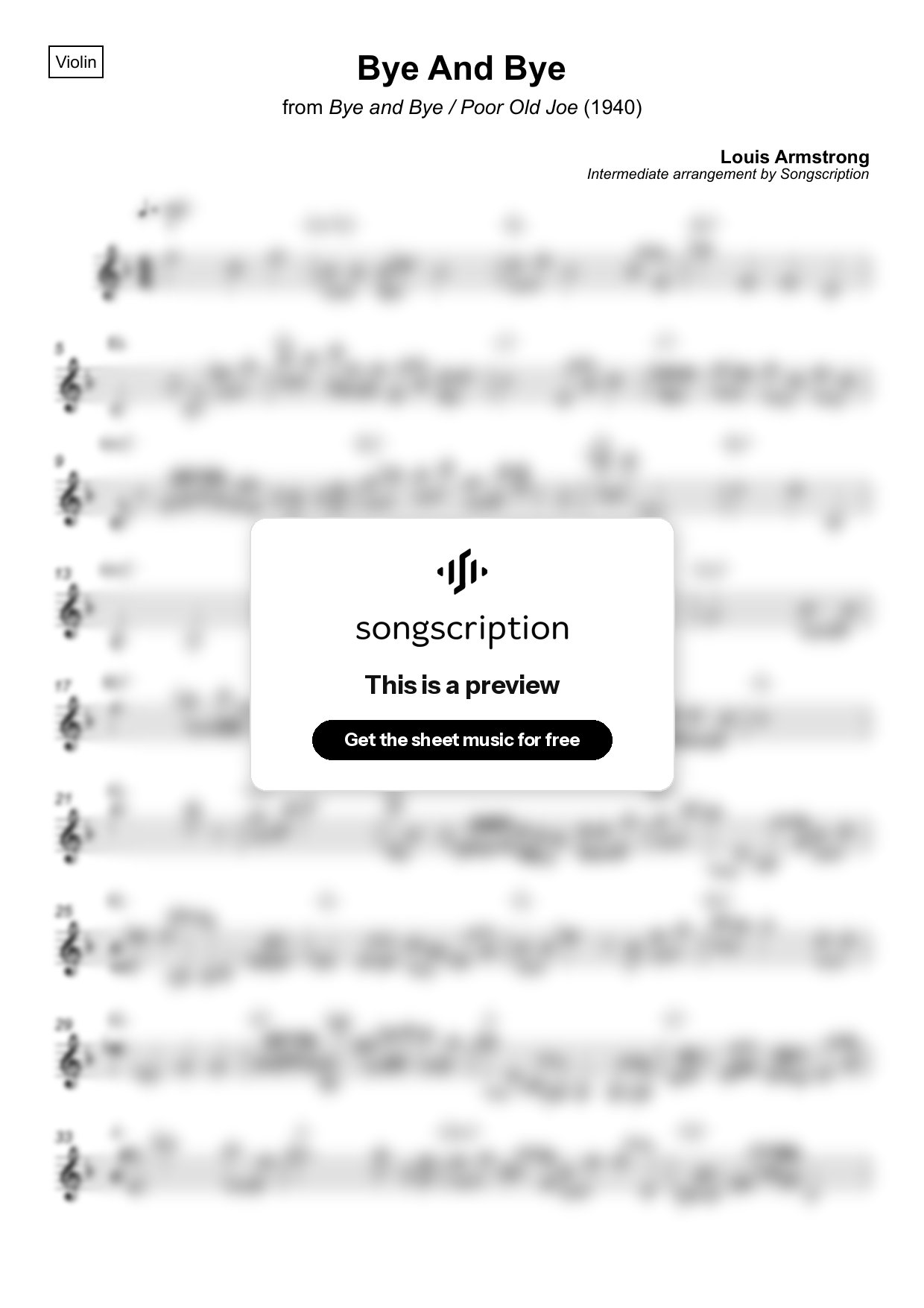 Intermediate Violin Sheet Music for "Bye And Bye" by Louis Armstrong