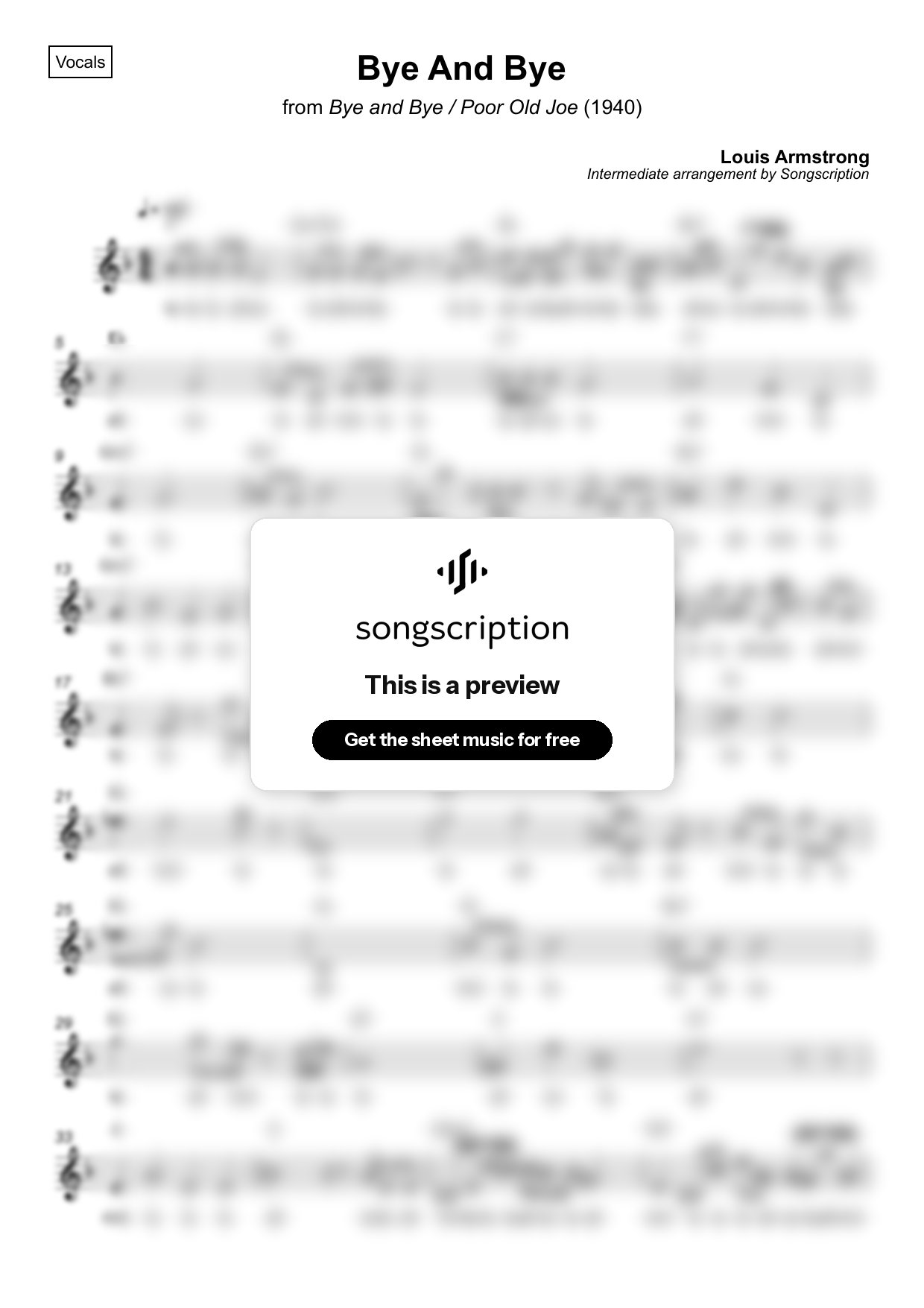 Intermediate Vocals Sheet Music for "Bye And Bye" by Louis Armstrong