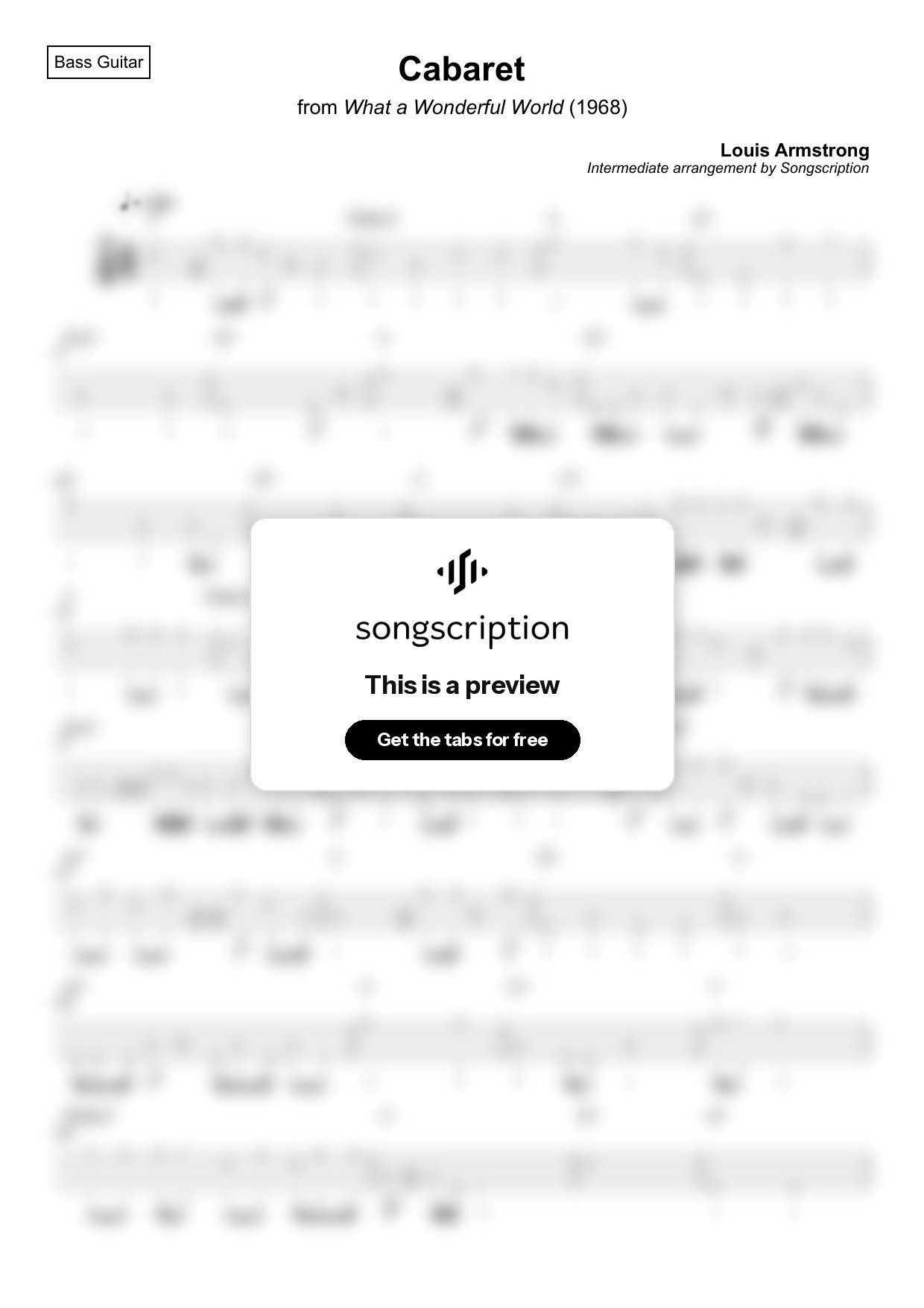 Intermediate Bass Guitar Tabs for "Cabaret" by Louis Armstrong