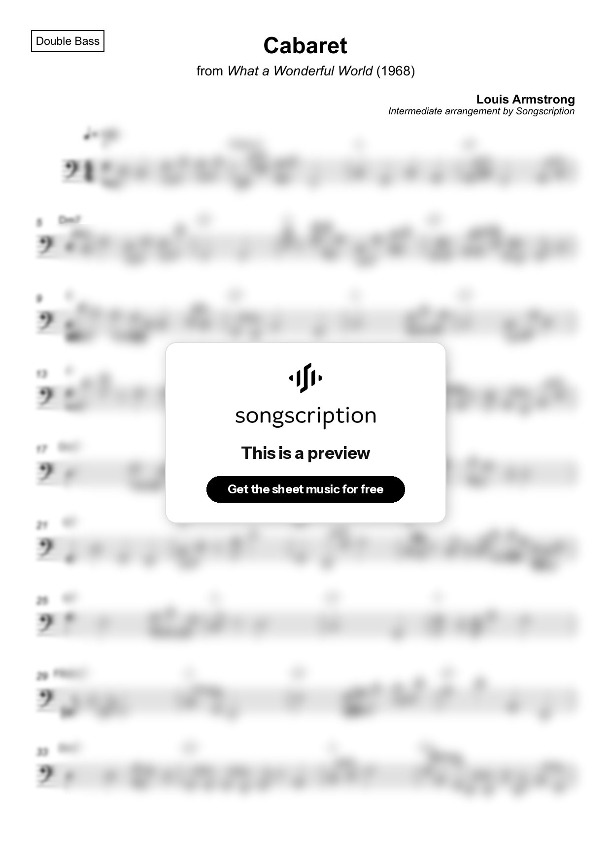 Intermediate Double Bass Sheet Music for "Cabaret" by Louis Armstrong