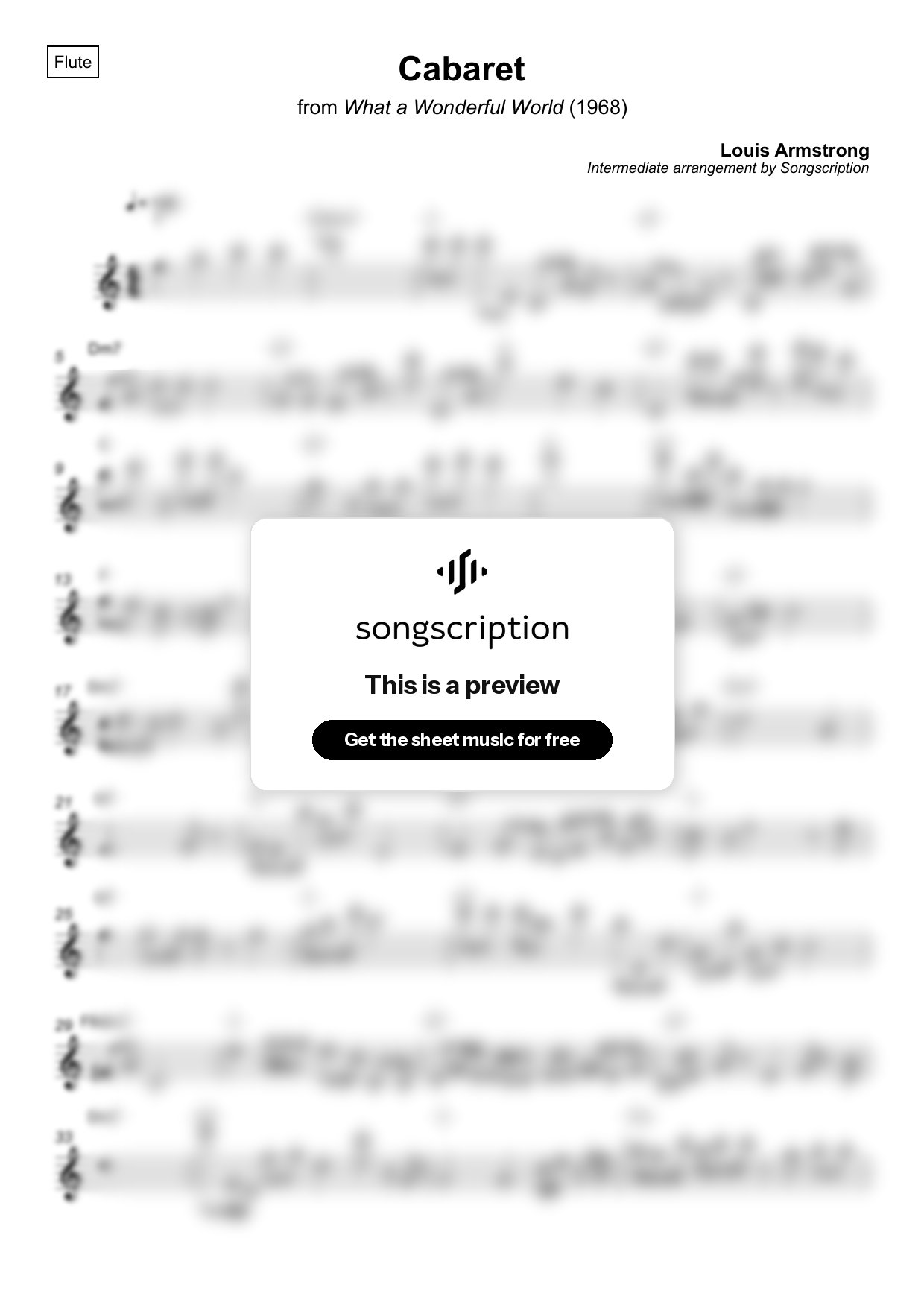 Intermediate Flute Sheet Music for "Cabaret" by Louis Armstrong