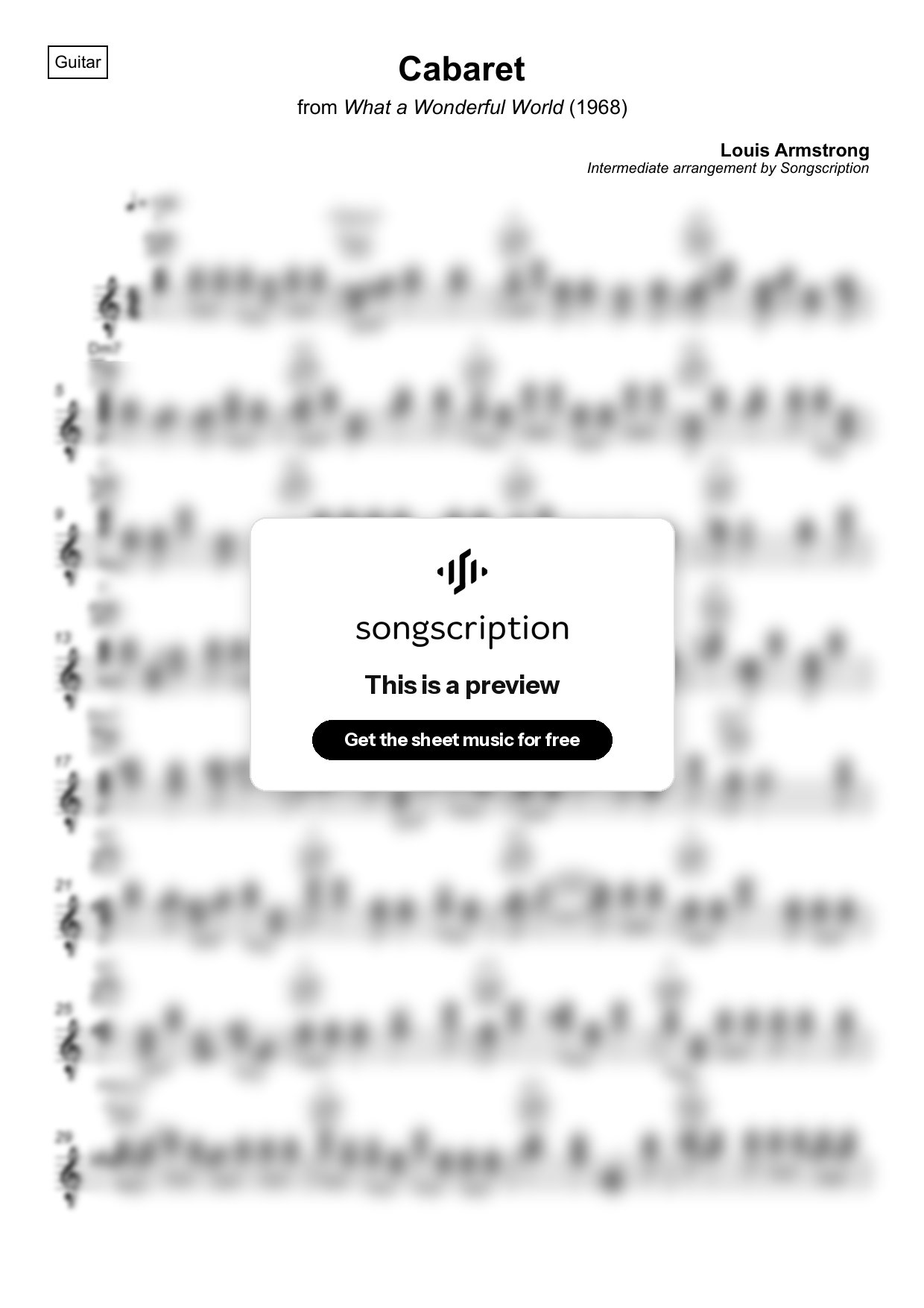 Intermediate Acoustic Guitar Sheet Music for "Cabaret" by Louis Armstrong