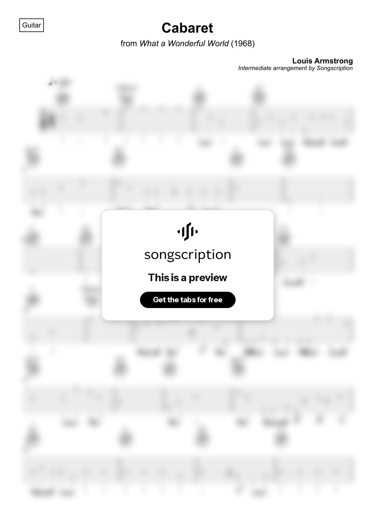 Intermediate Acoustic Guitar Tabs for "Cabaret" by Louis Armstrong