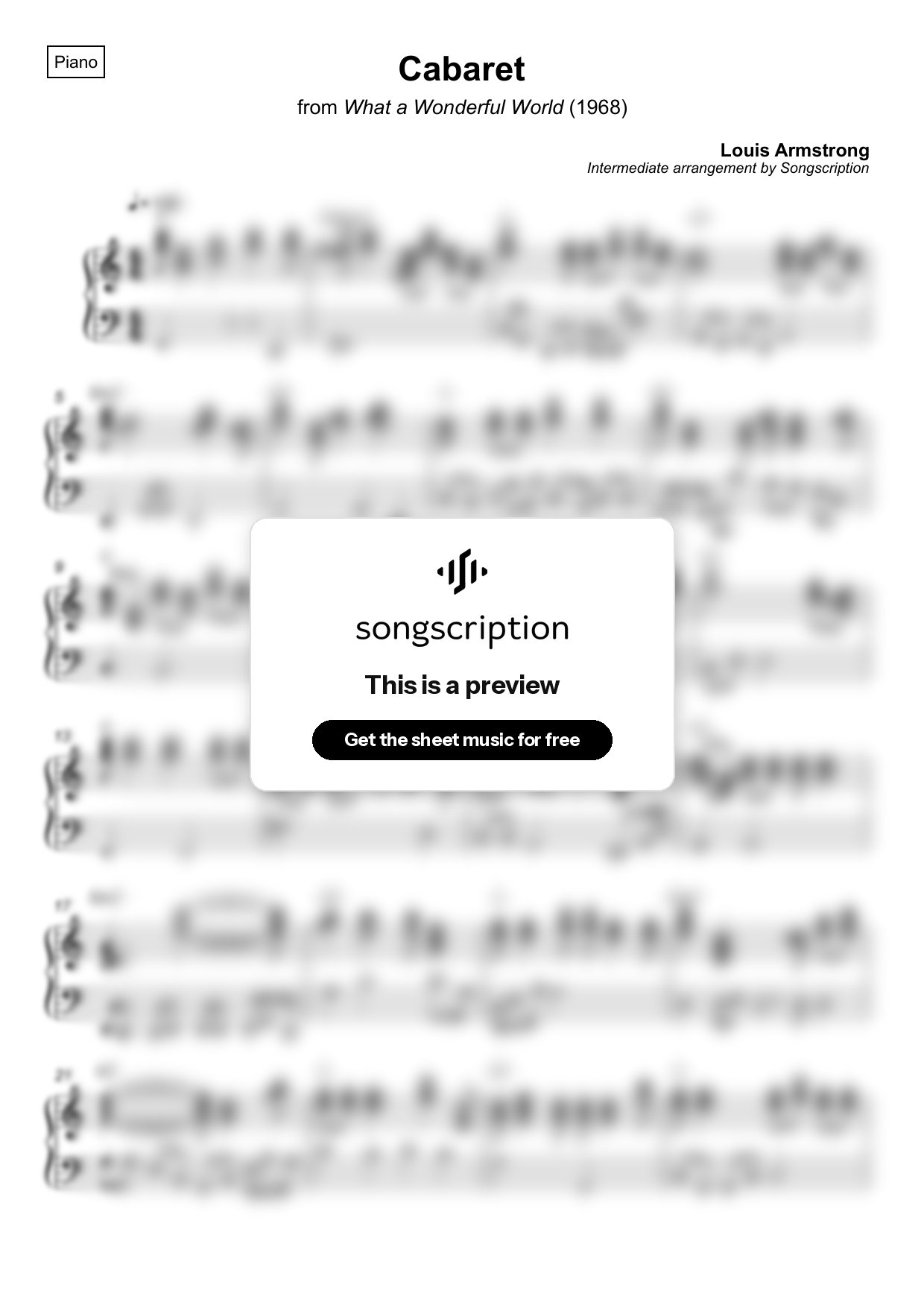 Intermediate Piano Sheet Music for "Cabaret" by Louis Armstrong