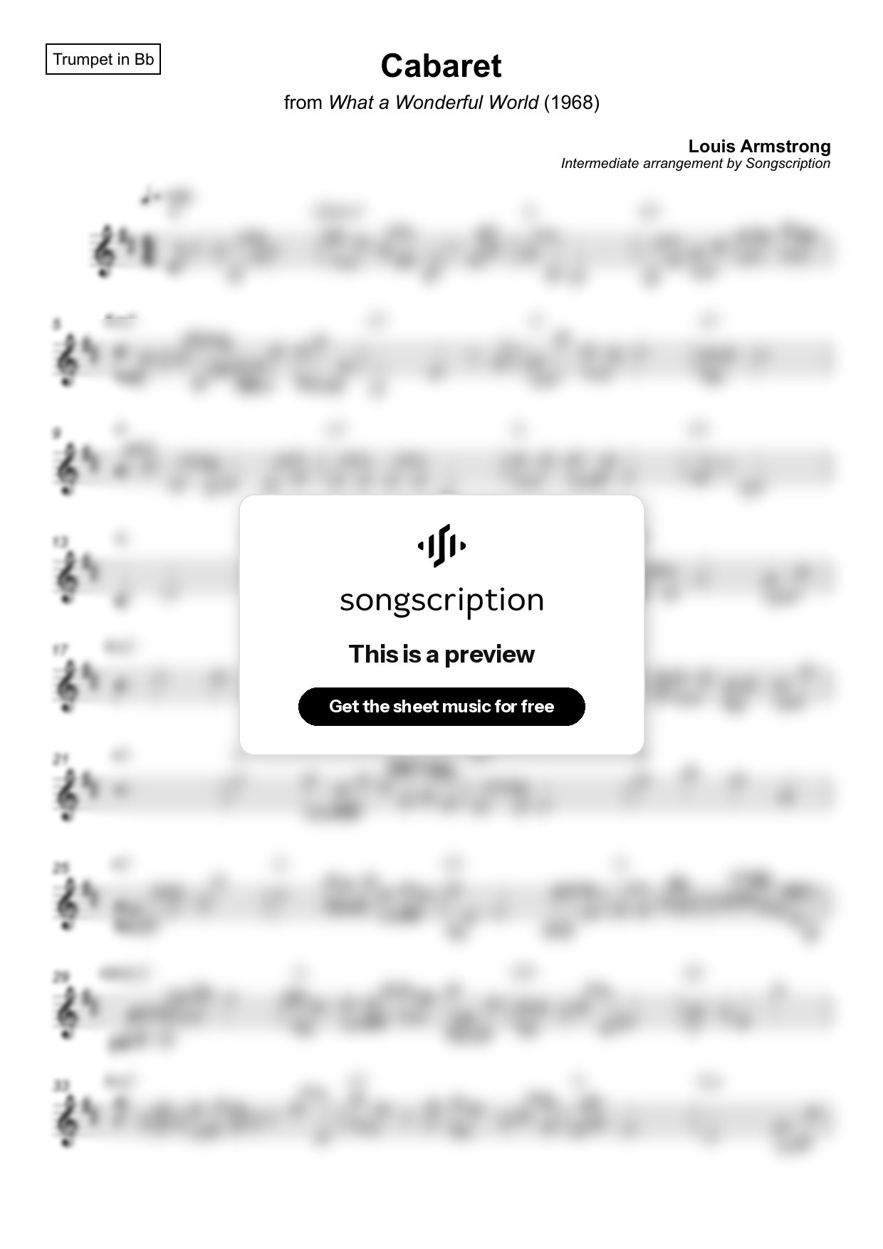 Intermediate Trumpet Sheet Music for "Cabaret" by Louis Armstrong