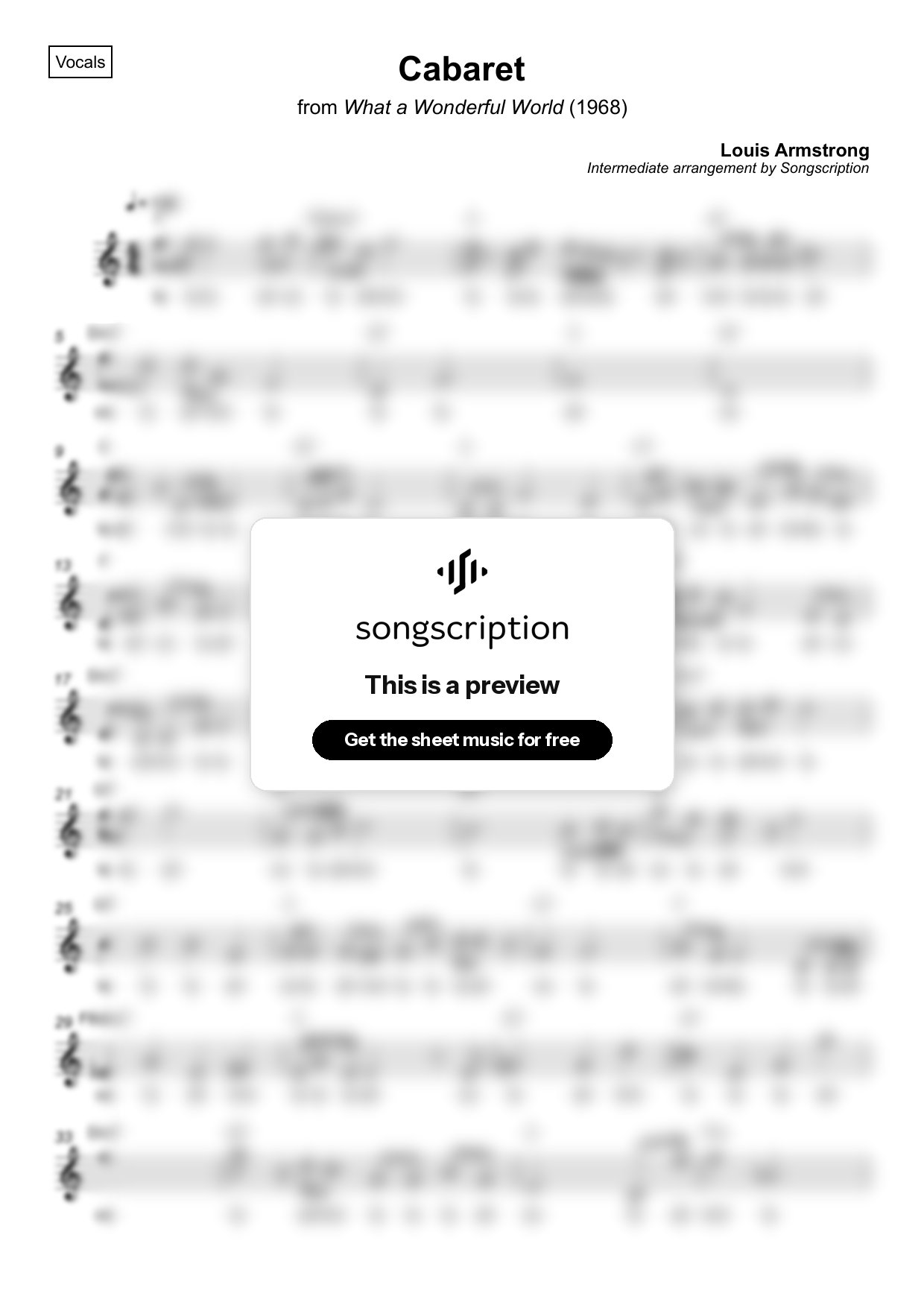 Intermediate Vocals Sheet Music for "Cabaret" by Louis Armstrong