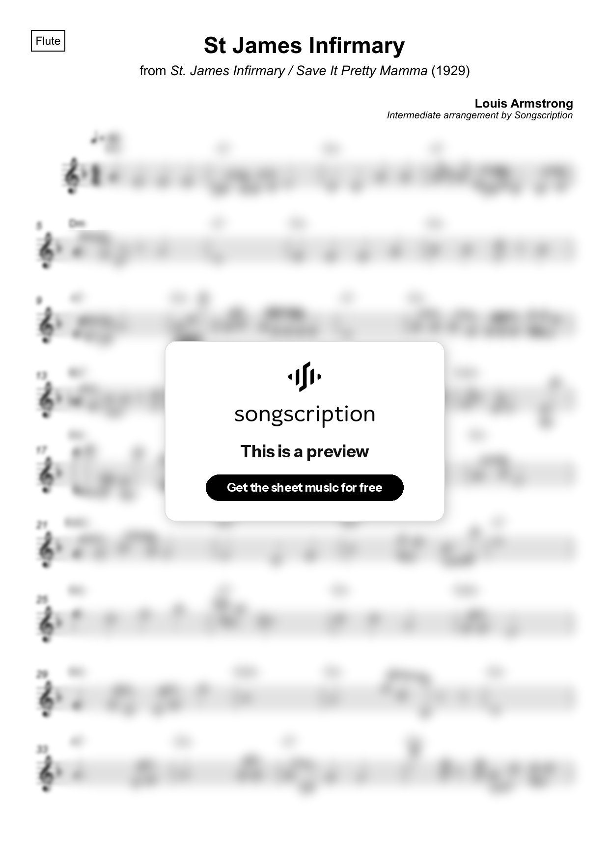 Intermediate Flute Sheet Music for "St James Infirmary" by Louis Armstrong