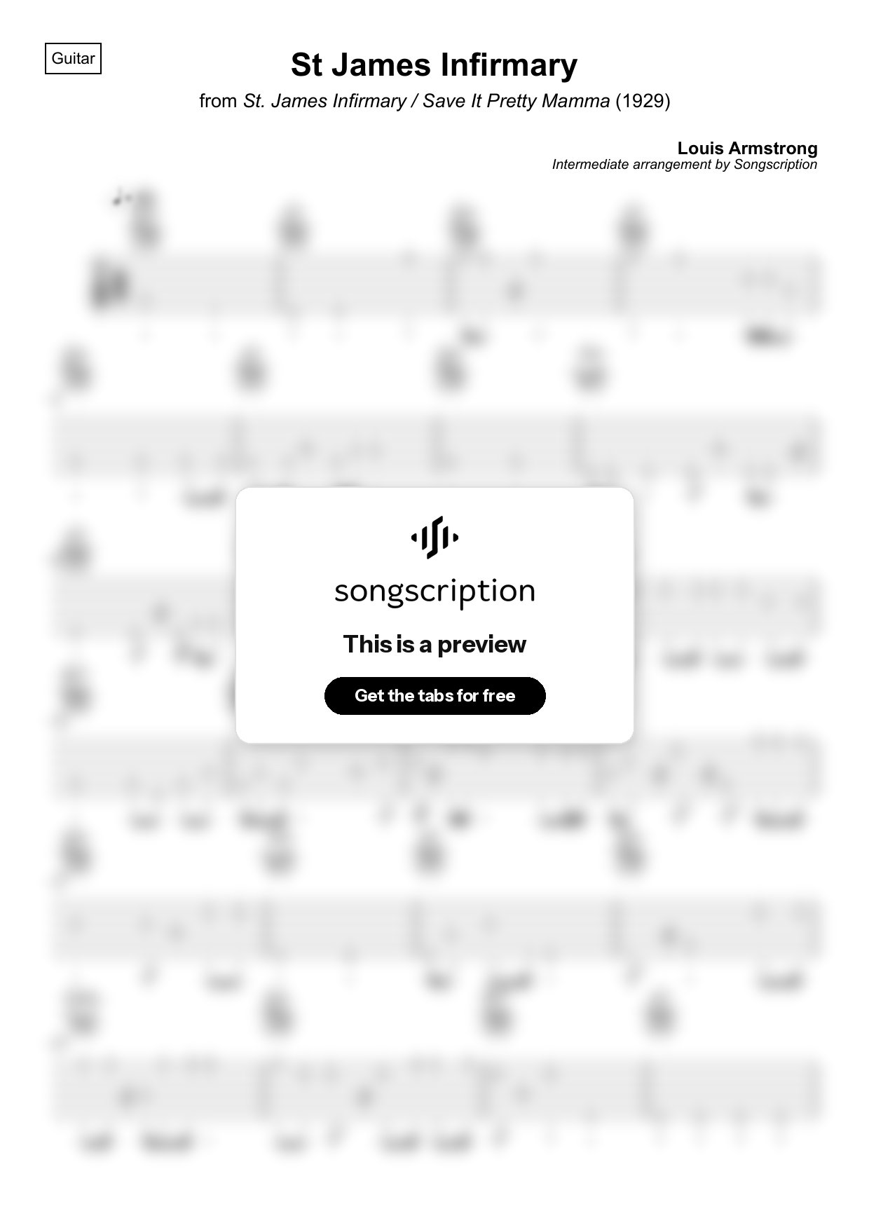 Intermediate Acoustic Guitar Tabs for "St James Infirmary" by Louis Armstrong