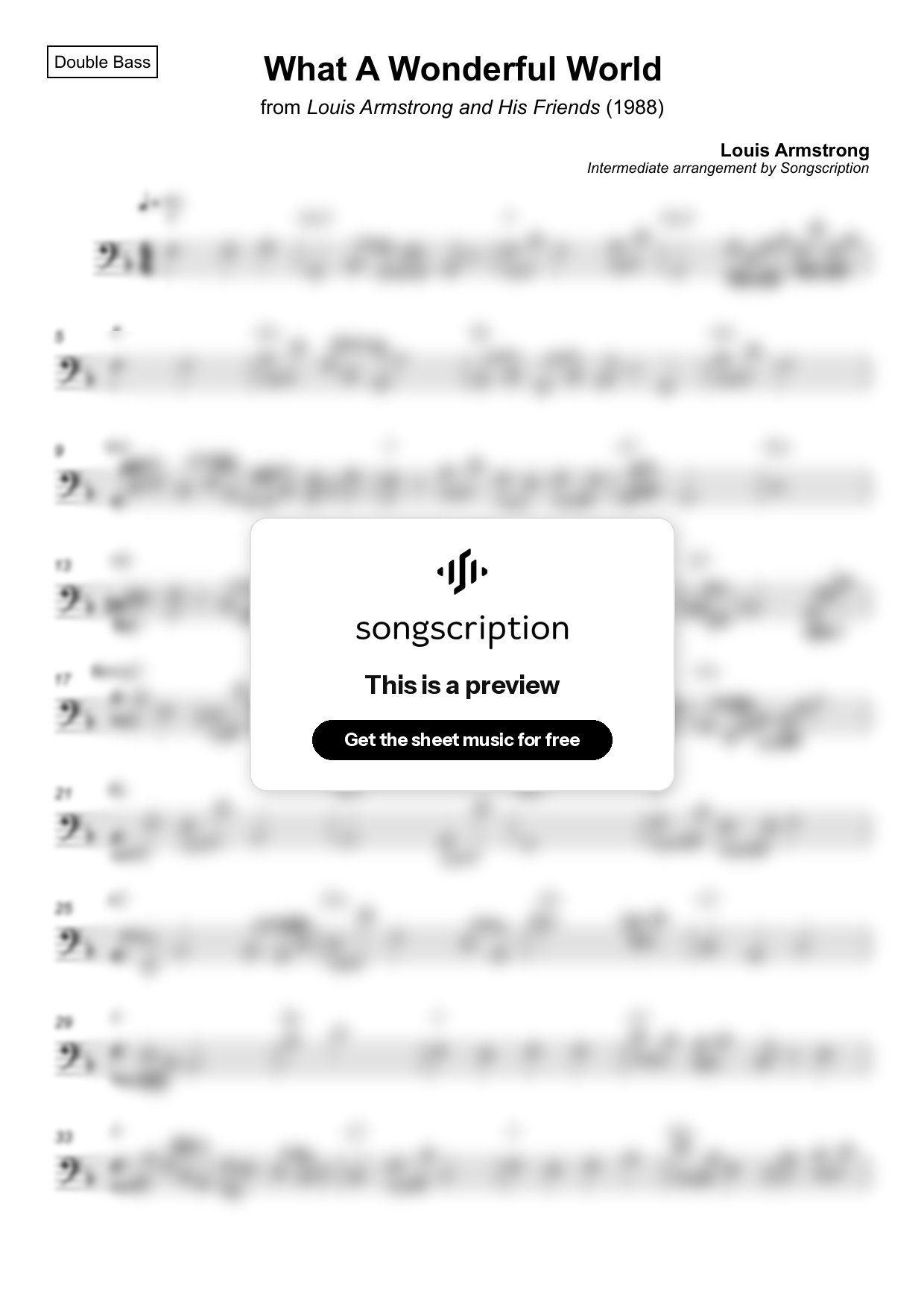 Intermediate Double Bass Sheet Music for "What A Wonderful World" by Louis Armstrong