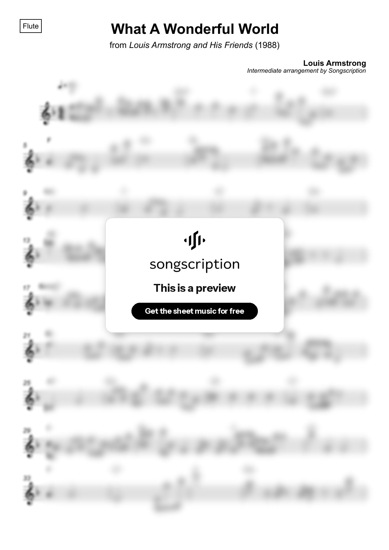 Intermediate Flute Sheet Music for "What A Wonderful World" by Louis Armstrong