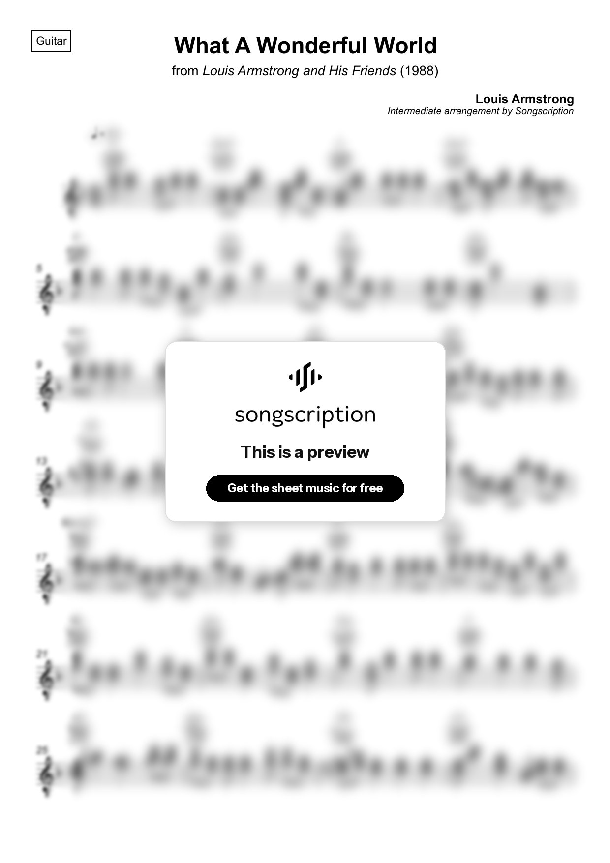 Intermediate Acoustic Guitar Sheet Music for "What A Wonderful World" by Louis Armstrong